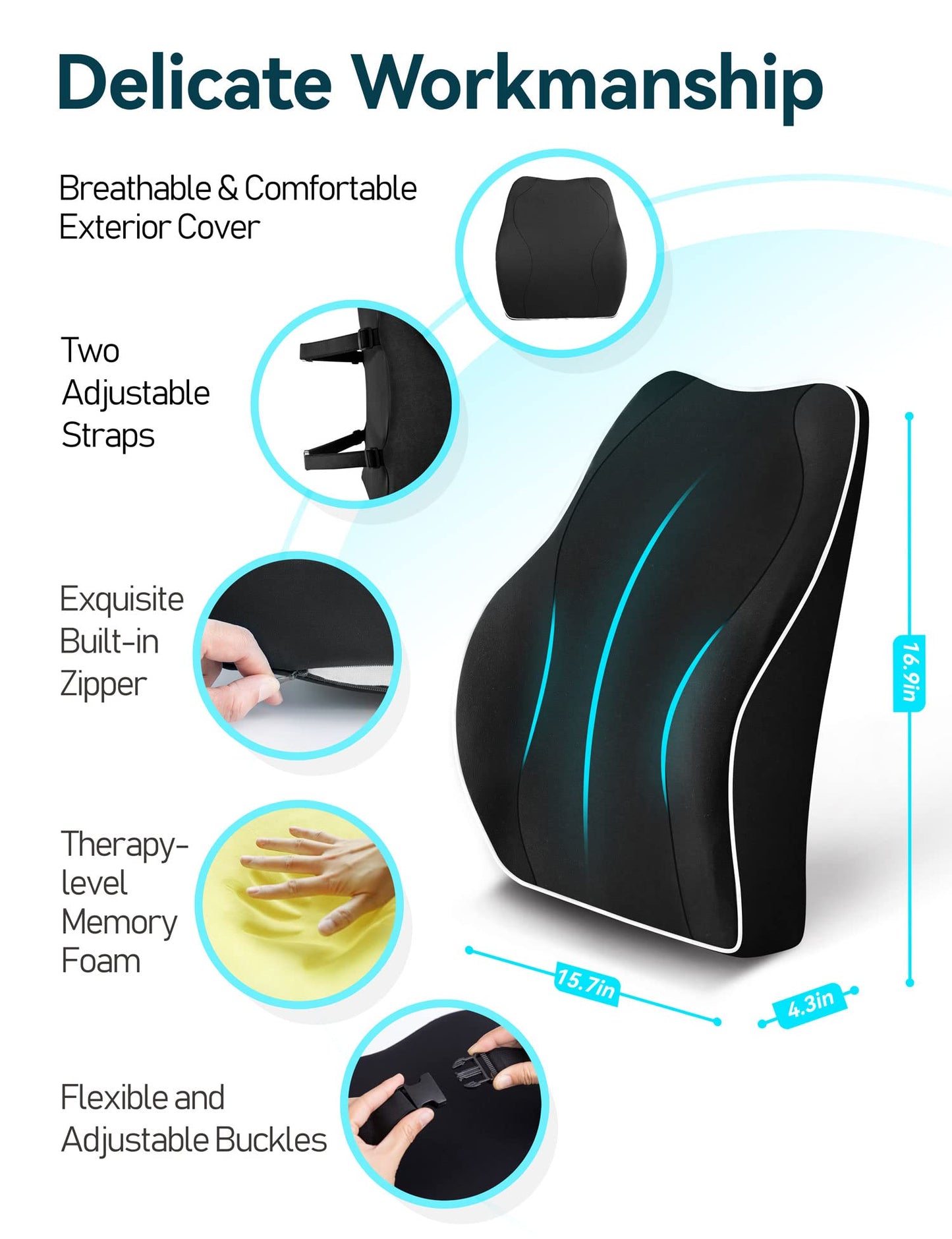 - Travel Ease Ergonomic Lumbar Support Cushion | Memory Foam Back Support Cushion -