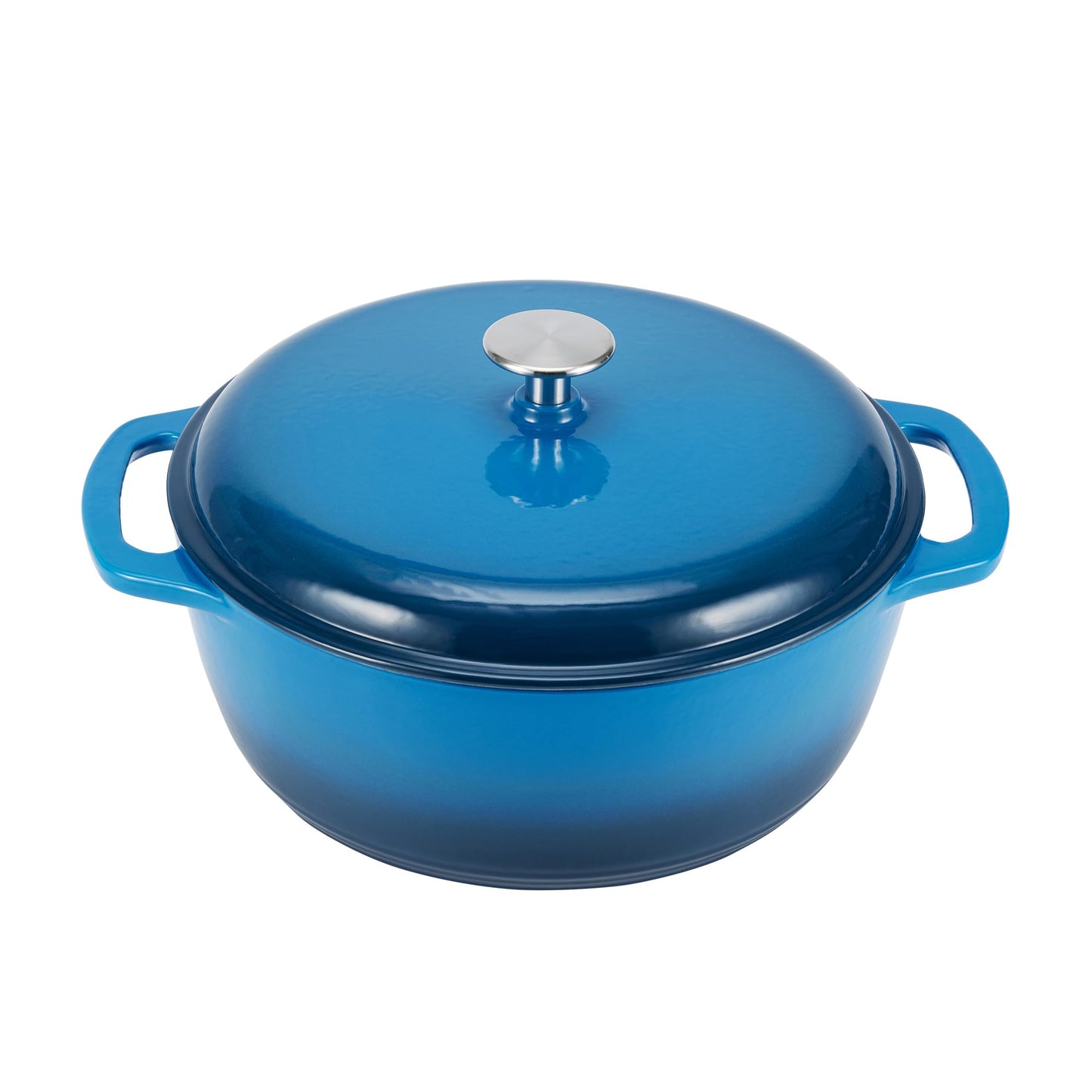Amazon Basics Enameled Cast Iron Round Dutch Oven with Lid and Dual Handles, Heavy-Duty, 5.6 L, Blue