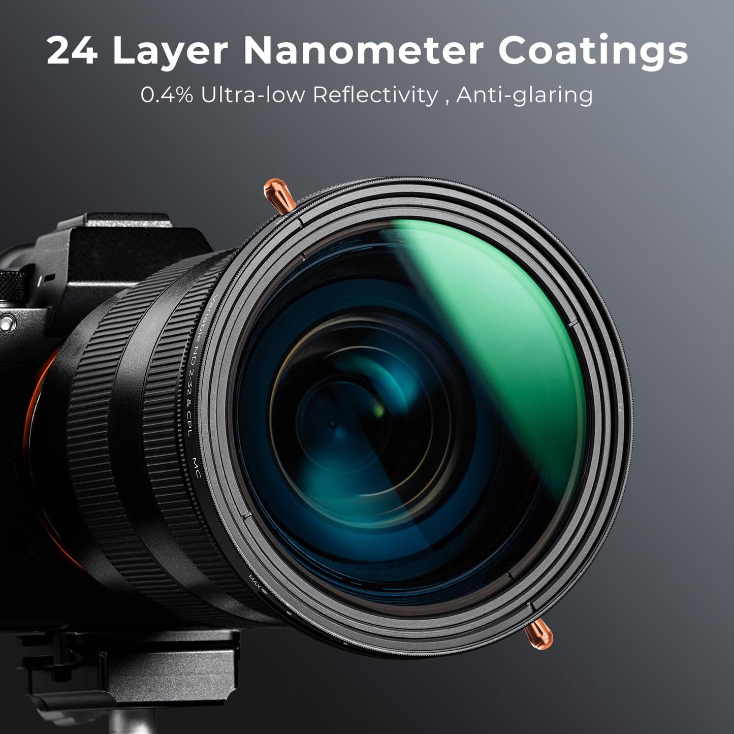 - K&F Concept 52mm Versatile ND2-32 & CPL Filter | Variable ND Polarizing | 24-layer Coating | Waterproof 5 stop ND Polarizer Optical Glass -
