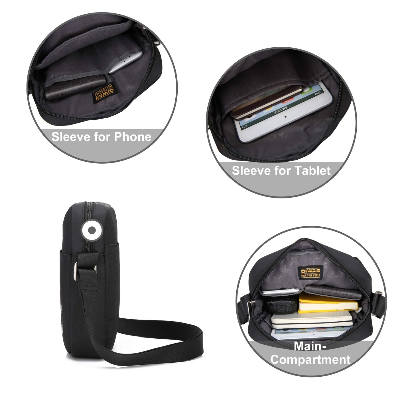 - OIWAS Man Bag | Travel Shoulder Bag | Waterproof | Cross Body -