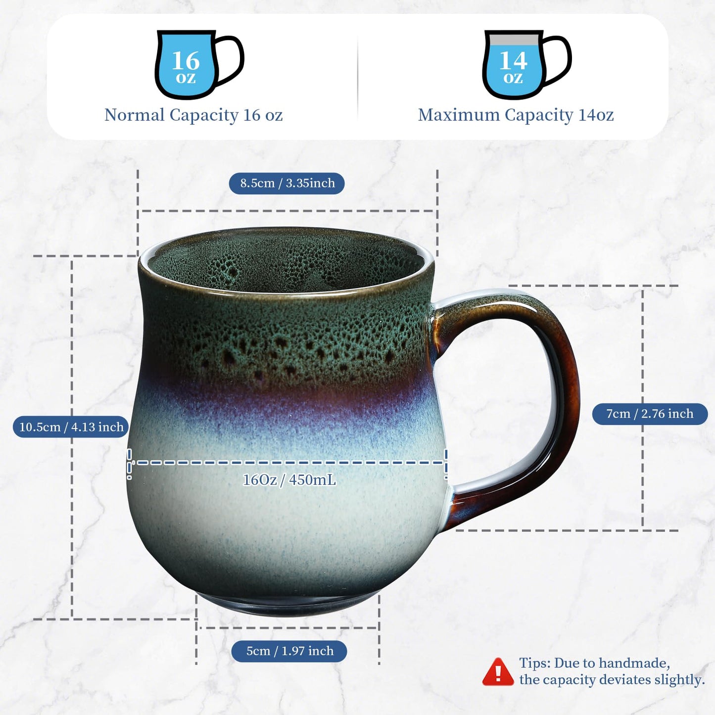 - RELEDESA 450ml Large Ceramic Coffee Mug | Big Handle | 16 Oz Handmade Glazed Tea Cup for Office and Home -