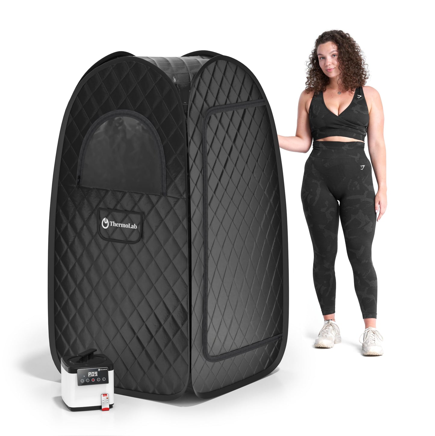 - ThermoLab Portable Sauna | Premium Home Sauna Pod Incl1000w 2.2L Steamer | Chair & RGB LED Light | Indoor Sauna Tent for Recovery & Stress Relief -