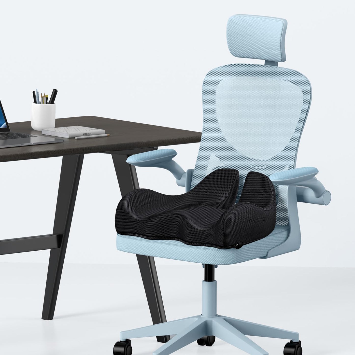 A-Pce Large Memory Seat Cushion for Office Chair Pressure Relief Sciatica & Tailbone Pain Relief Memory Foam Firm Coccyx Pad for Long Sitting, for Office Chair, Gaming Chair and Car Seat, Black