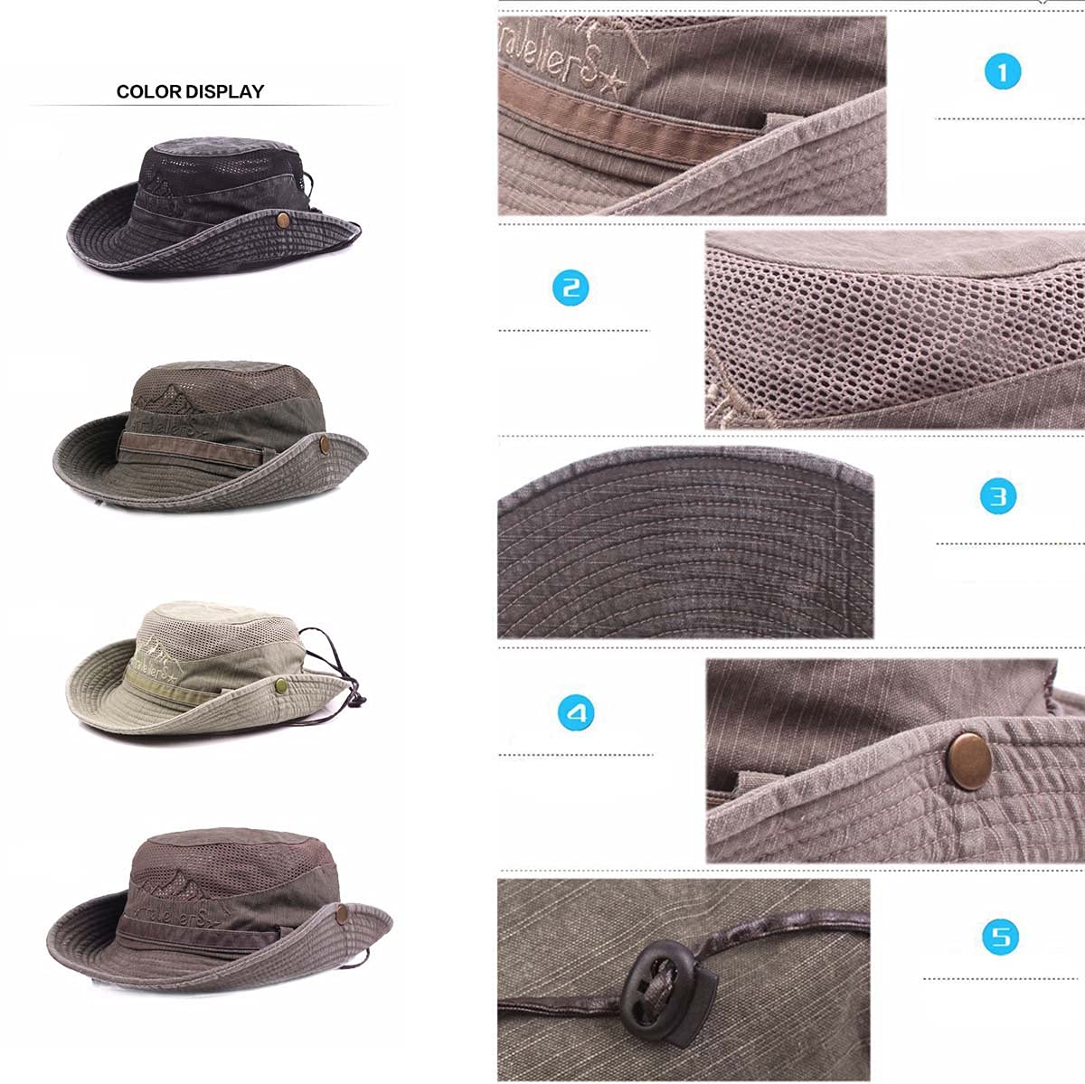- THENICE | Cotton Sun Cap | Outdoor Bucket Mesh Boonie Hat