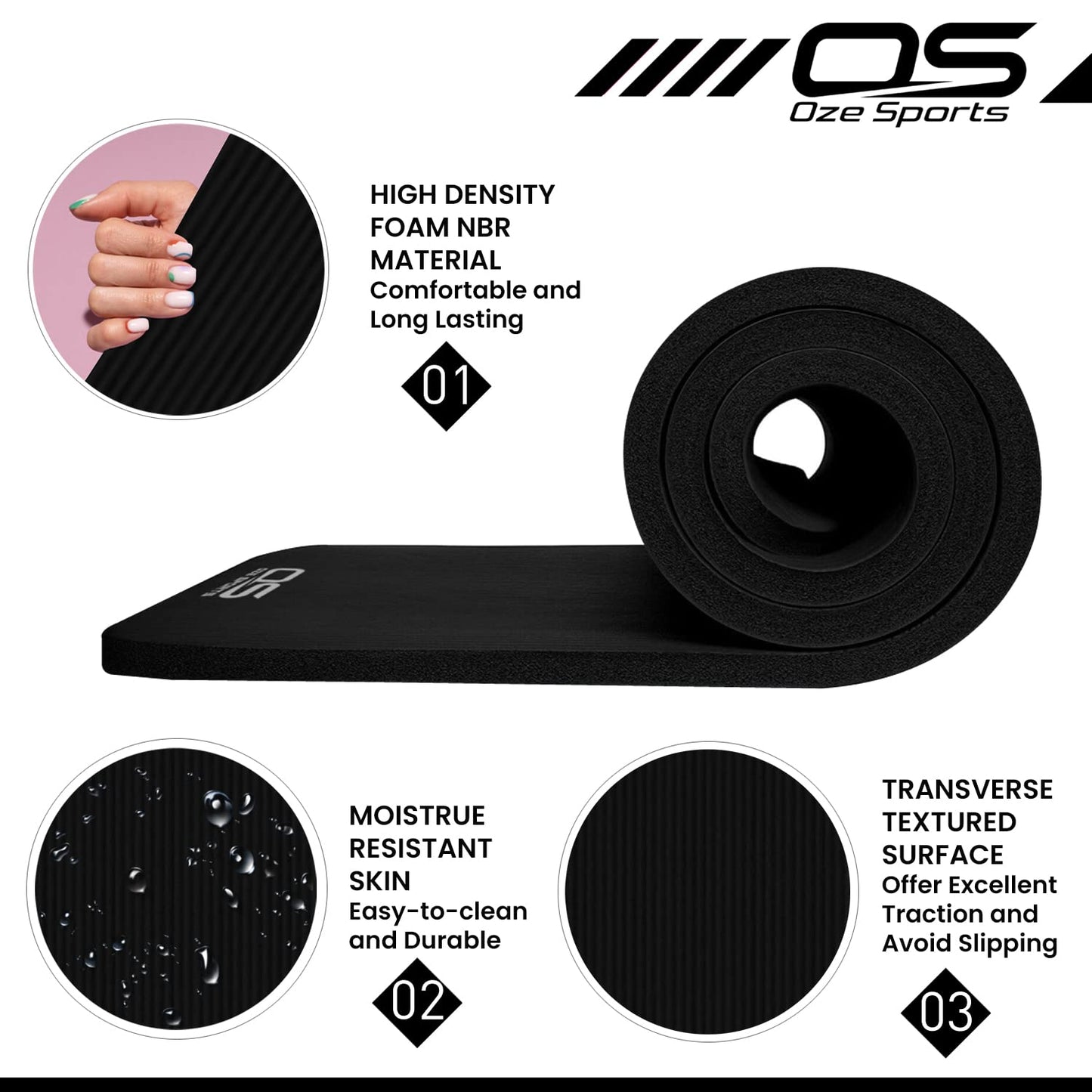 - Yoga Mat Exercise NBR Fitness foam mat Extra Thick Non-Slip Large Padded High Density