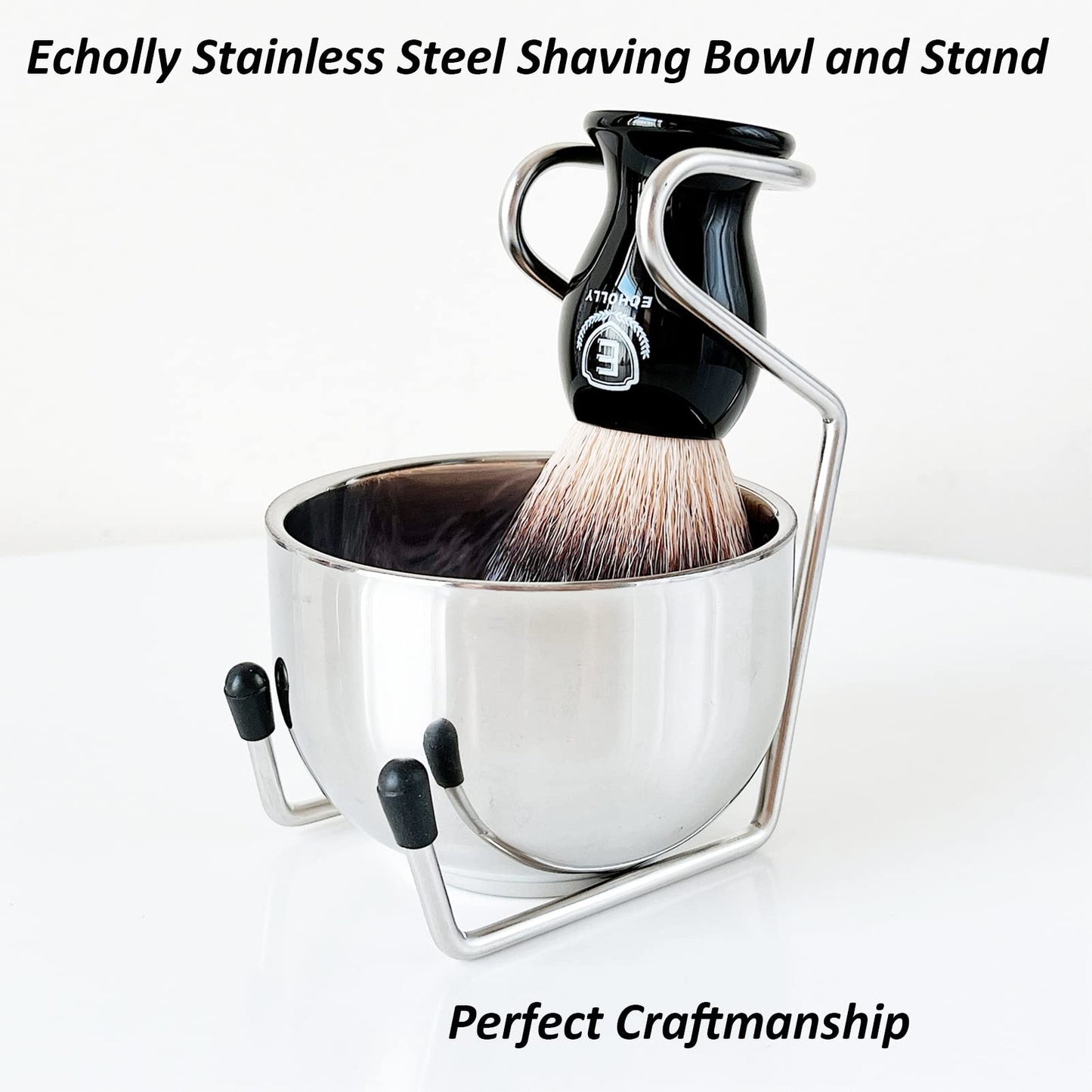 4pcs Shaving Brush Set by Echolly-Premium Mens Shaving Brush,Stainless Steel Stand,Bowl,Shaving Cream Soap,Wet Shaving Kit for Men,Boyfriends,Fathers
