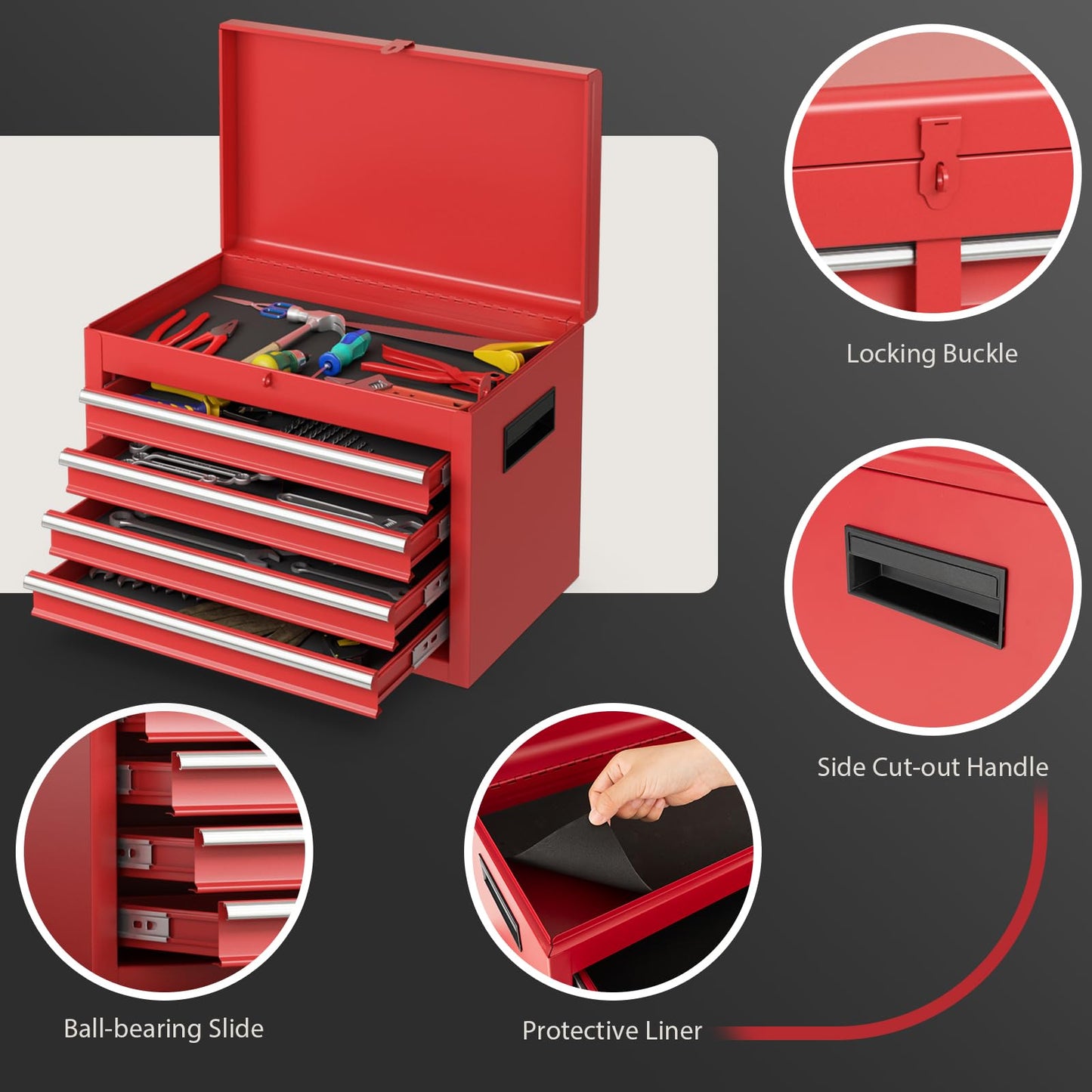 COSTWAY Large Rolling Tool Cabinet, 2-in-1 Detachable Metal Tool Chest with Drawers, Wheel, Handle, Hooks & Pegboard, Lockable Tool Box Trolley for Garage Workshop (with Adjustable Shelf, Red)