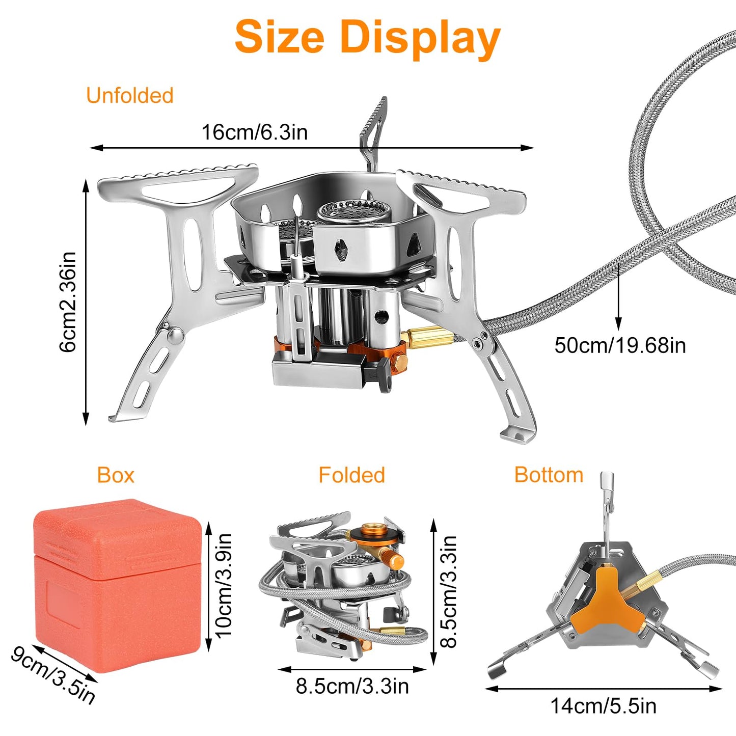 Camping Gas Stove, Portable Camping Stove Outdoor, 6800W Windproof Backpacking Gas Stove with Piezo Ignition, Foldable Camping Gas Burner for BBQ, Hiking, Camping, Trekking, Fishing, Picnic