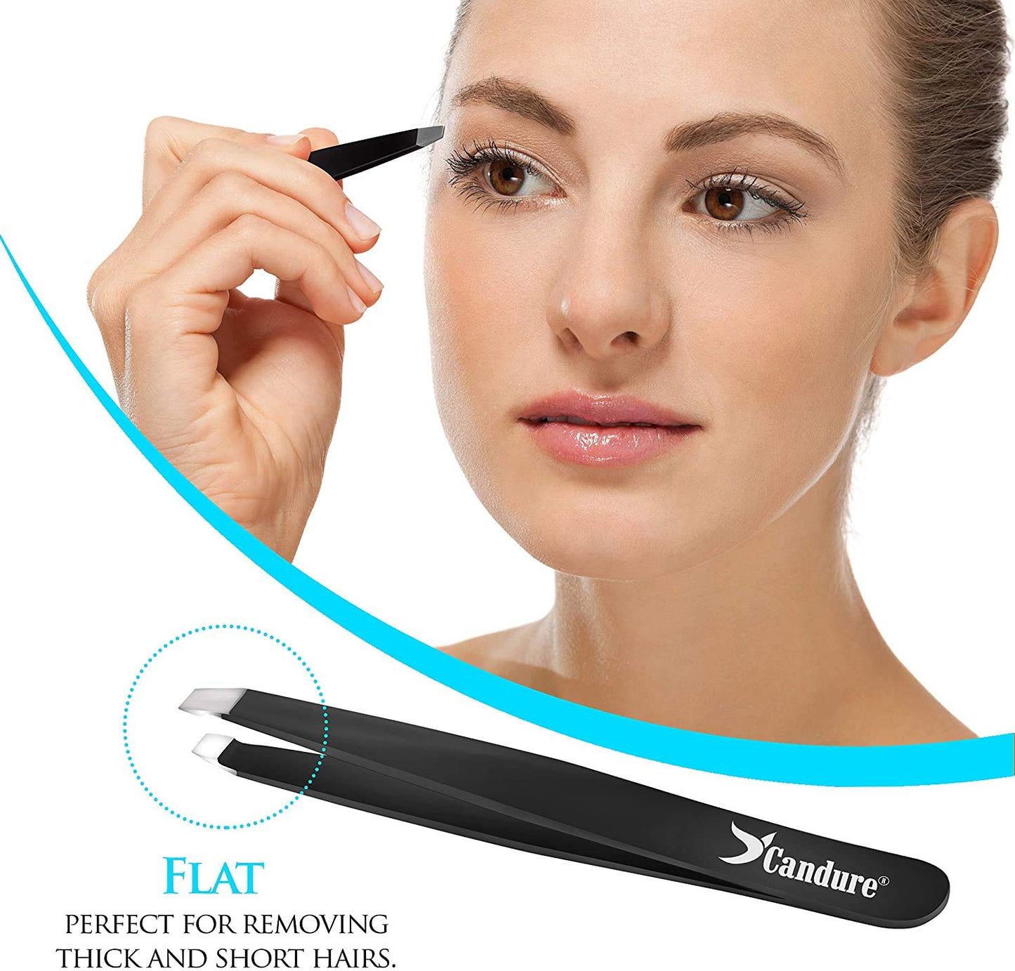 Candure Tweezers for Eyebrows - Professional Stainless Steel Slanted and Pointed Tip Hair Tweezers Set for Ingrown Hair, Blackhead Removal, Eyelash Extension, Eyebrows Plucking Beauty Tool for Women
