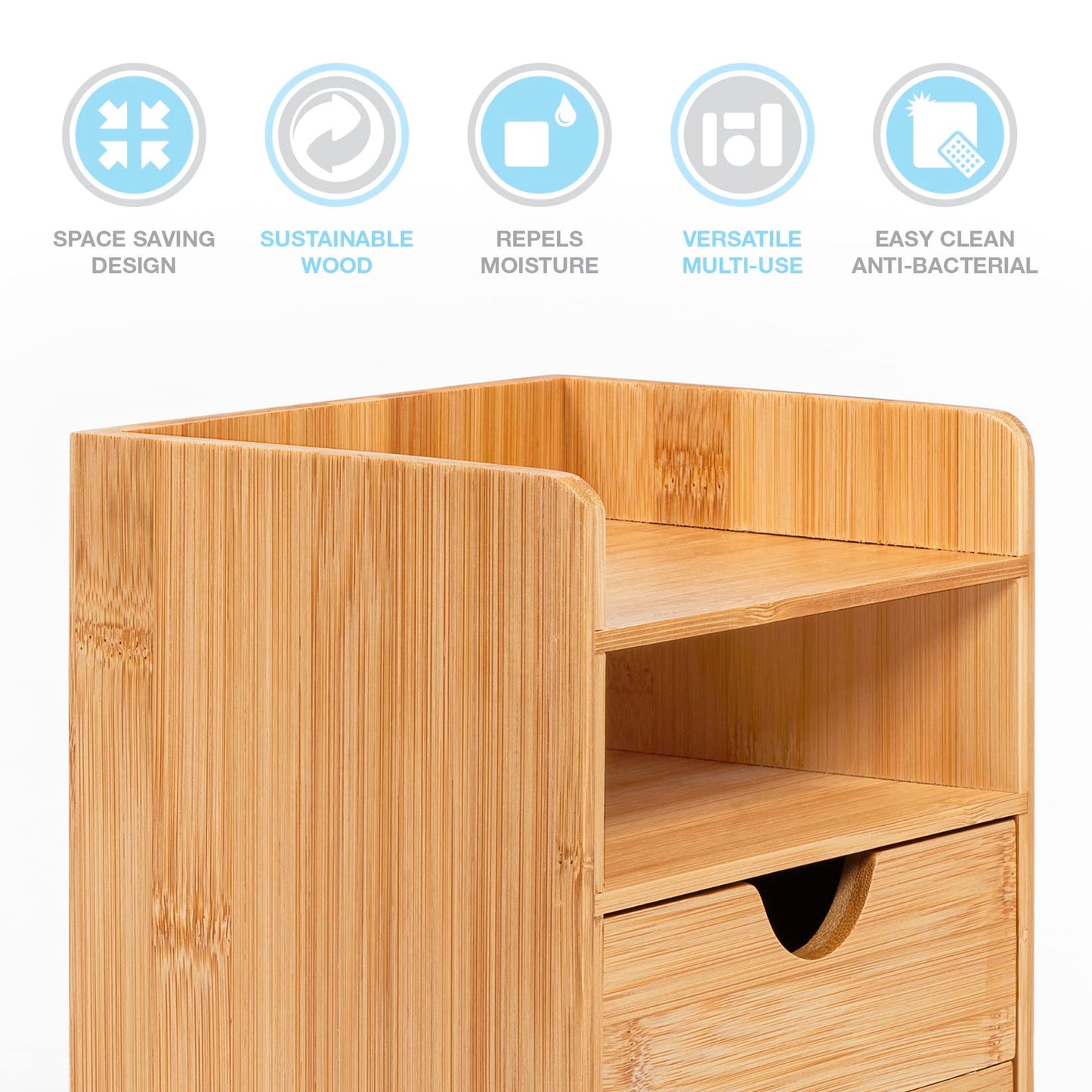 - woodluv Desktop Organiser With 2 Drawers, Mini Shelf Storage Box