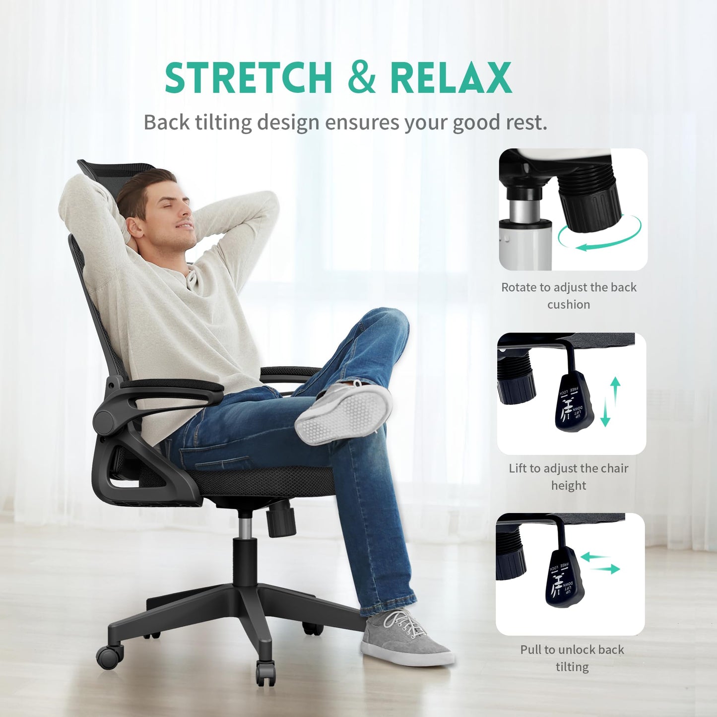 - Tweakio Ergonomic Office Chair | S-Shaped Mesh Desk Chair | Adjustable Headrest & Lumbar Support -