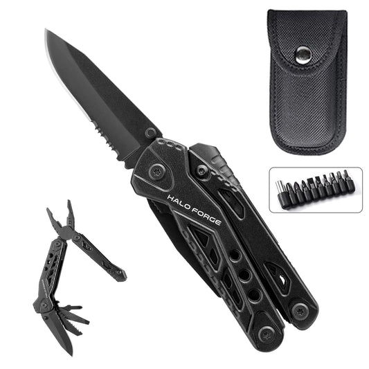 - HALO FORGE 13 in 1 Camping Multi Tool | Premium Stainless Steel Folding Gadgets | Survival Fishing EDC Pocket Small Utility Kit -