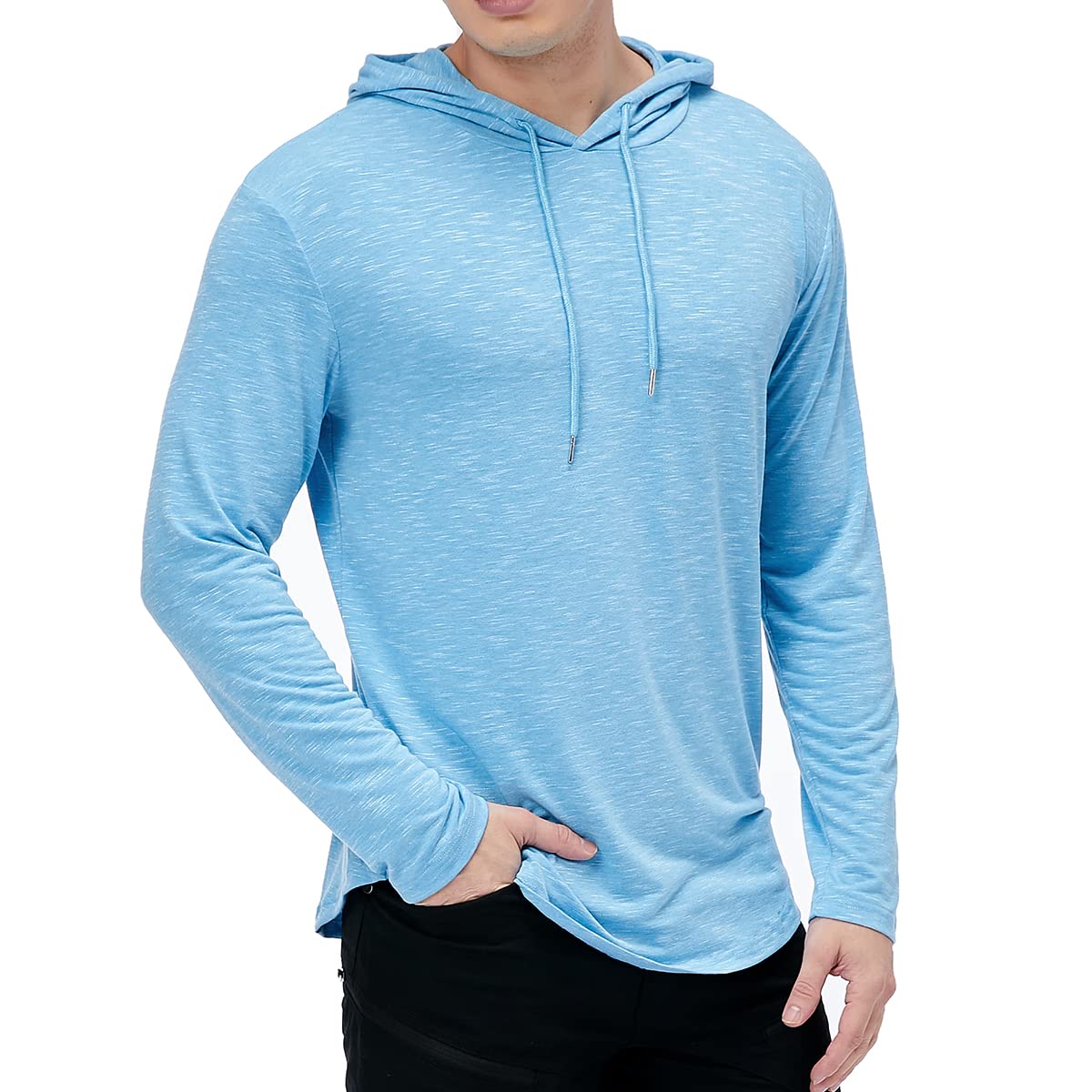 CARWORNIC Men's Quick Dry Hooded Tops Lightweight Running Hiking Athletic Hoodies Long Sleeve Thin Breathable Golf Top Active Sports Gym T-Shirt Men Outdoor Casual Fishing T Shirt Blue