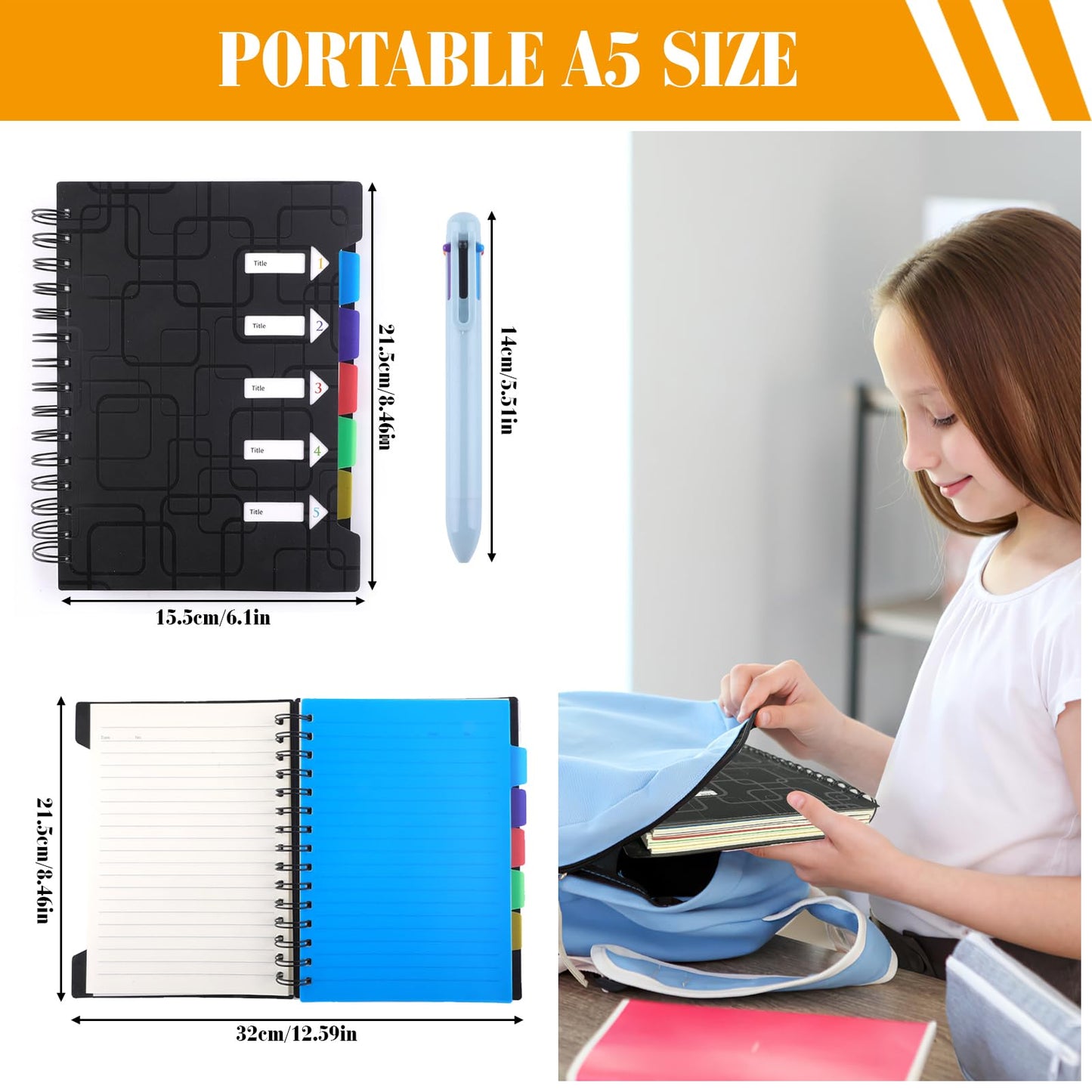 - Weysoo A5 Notebook with Dividers, Spiral Notebook with Multicolor Pen, Project Book 240 Pages)