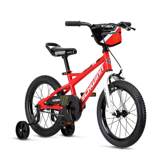 - Schwinn Koen Toddler and Kids Bicycle | 16-inch Tyres | Adjustable Seat | Stabilisers Included | Red -