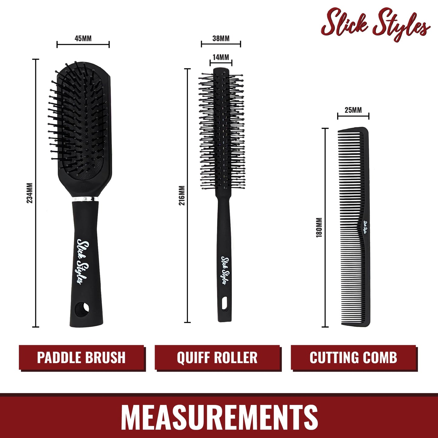- Slick Styles Hair Brush and Hair Comb Set of 6 for Styling | Mens Hair Brush Set -