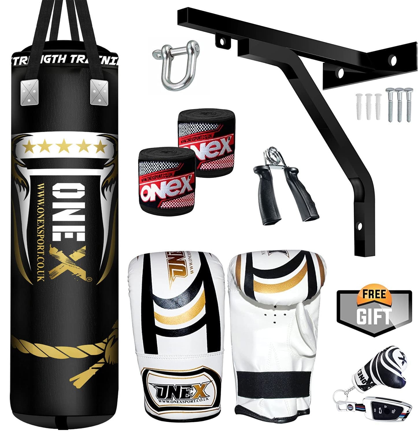 - ONEX Heavy Filled 11 Piece 4ft Boxing Punch Bag Set | Gloves Bracket MMA Pad Punching Kick Bag Included -