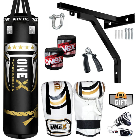 - ONEX Heavy Filled 11 Piece 4ft Boxing Punch Bag Set | Gloves Bracket MMA Pad Punching Kick Bag Included -