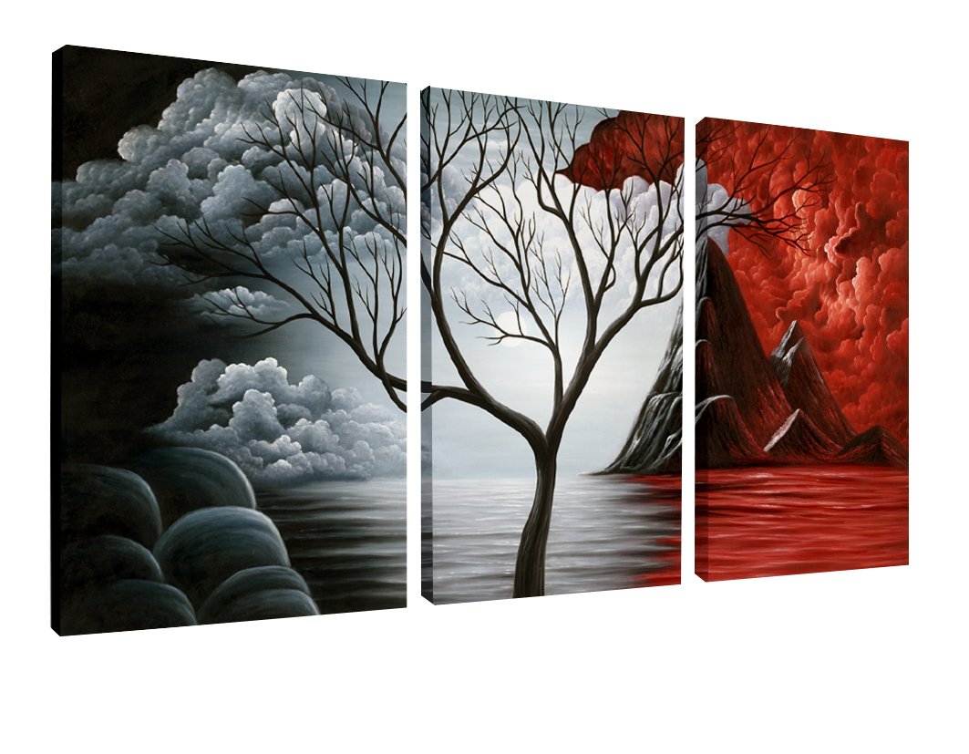 - Wieco Art - The Cloud Tree Large 3 Panels Modern Stretched and Framed