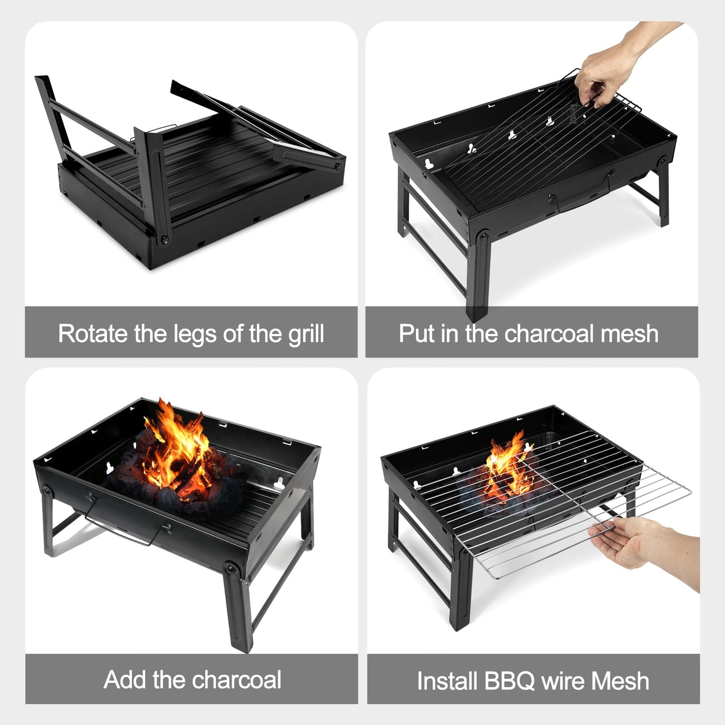 Barbecue Grill, AGM Charcoal Grill Portable Folding BBQ Grill Barbecue Desk Tabletop Outdoor Stainless Steel Smoker BBQ for Picnic Garden Terrace Camping Travel