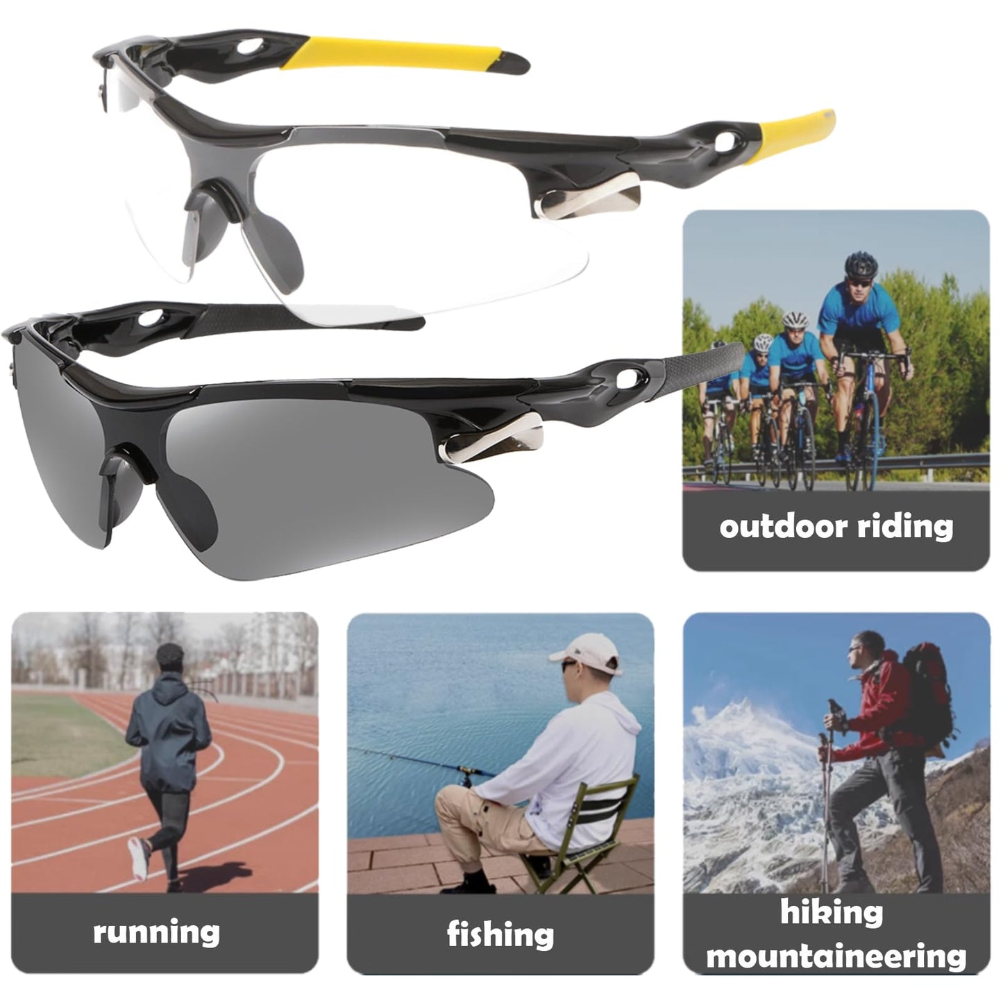 BDSHUNBF 2 Pcs Cycling Glasses, Sports Sunglasses, Cycling Sunglasses for Men Women, Sun Glasses UV400 Protection Ski Goggles Outdoor Bicycle Motorbike Driving Fishing Running Fishing Goggles