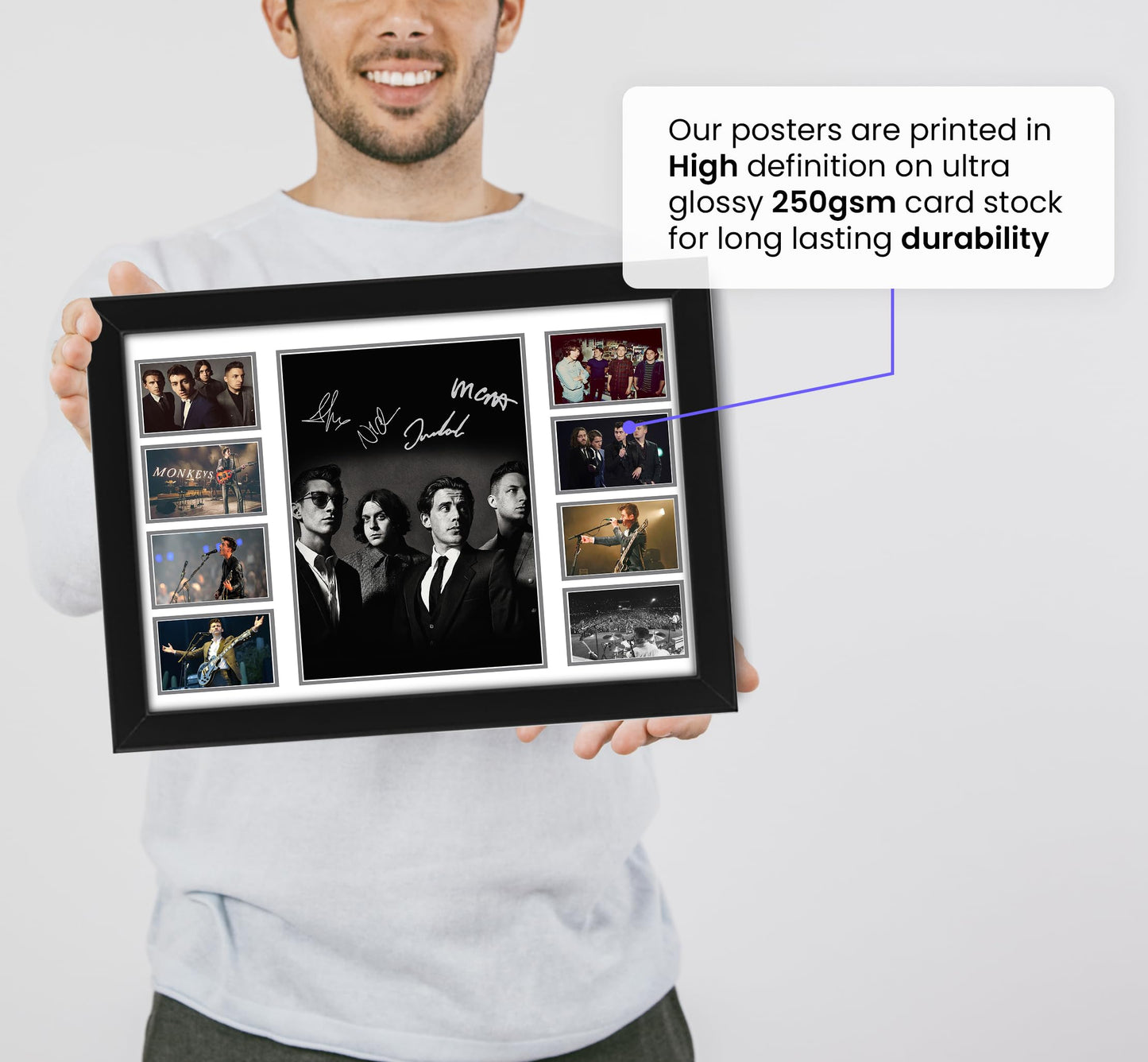 Arctic Monkeys Autographed Collage Poster Print - Music Band Wall Decor for Fans Or Collector Limited Edition, Fan Merchandise, Memorabilia (Framed, A3 (16x12-42x30cm))