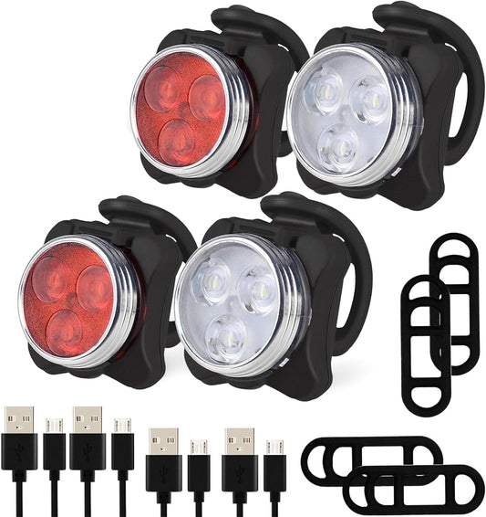 Bestyks Bike Light Set, 2 Set of Bicycle Lights with 4 Lighting Modes, Rechargeable Bike Lights Front and Back, Bike Accessories with Waterproof & Easy Installation.