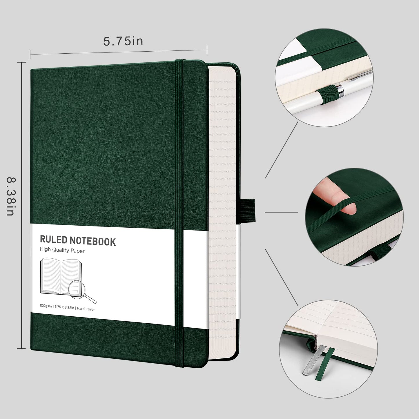 - RETTACY Lined Journal Notebook | A5 Note Book | Hardcover | 14.5 x 21cm | Green -