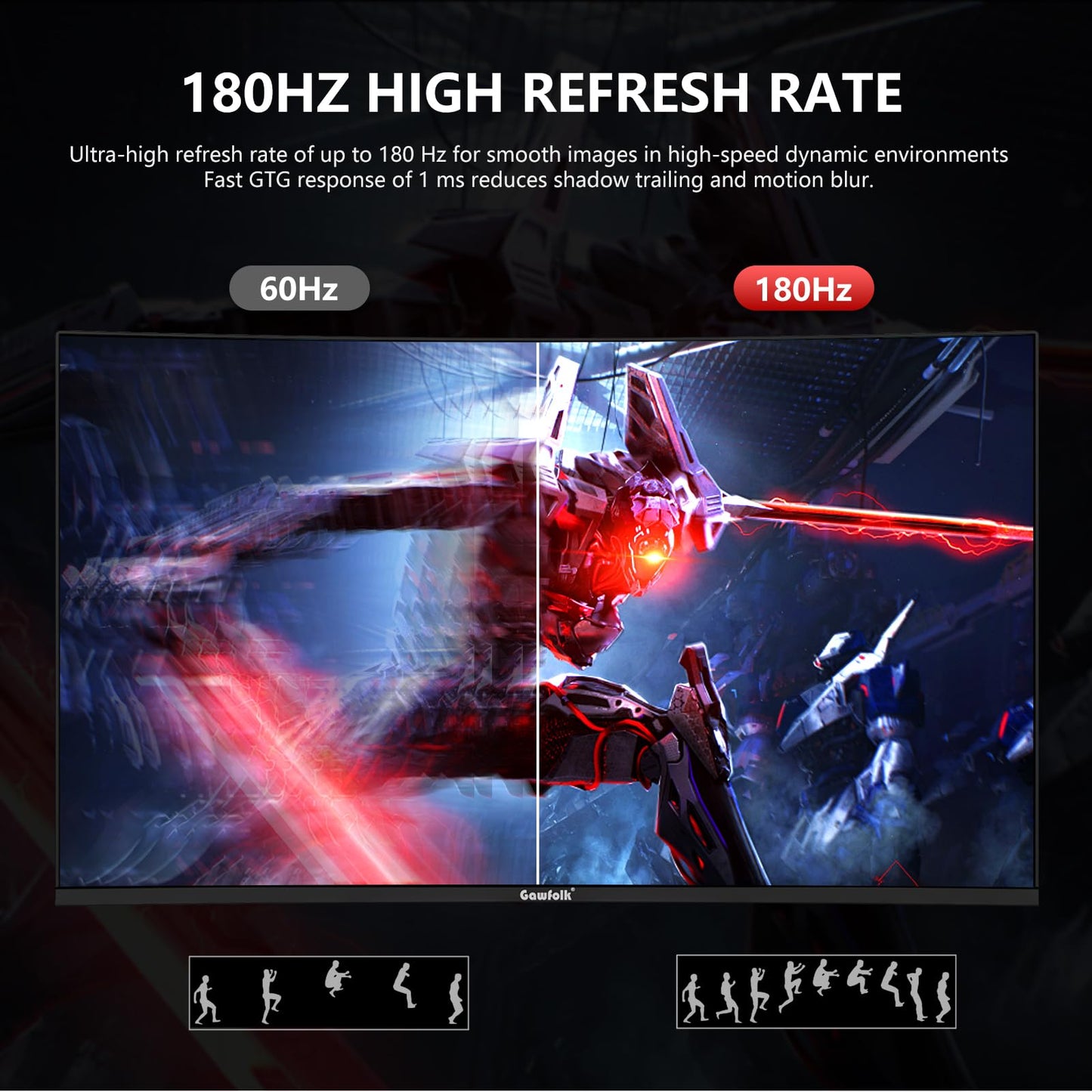 - Gawfolk 24 Inch Curved PC Gaming Monitors 180hz | FHD 1080p 1ms without Bezel | freesync | 100% sRGB | 178 ° Angle View HDMI DisplayPort -