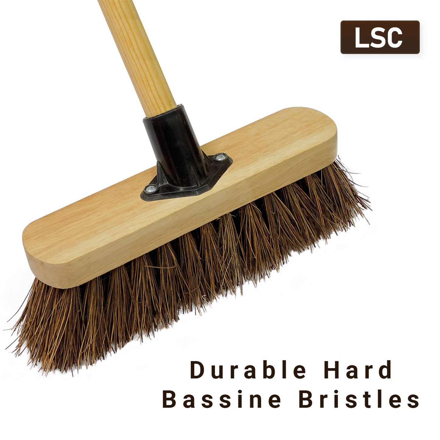 - LSC 10” Broom | Outdoor Yard Broom | Stiff Sweeping Brush | Wooden Handle -