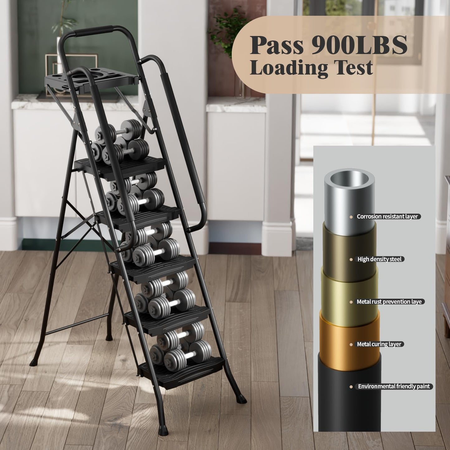 - KINGRACK 5 Step Ladder With Handrails | With Tool Tray Platform -