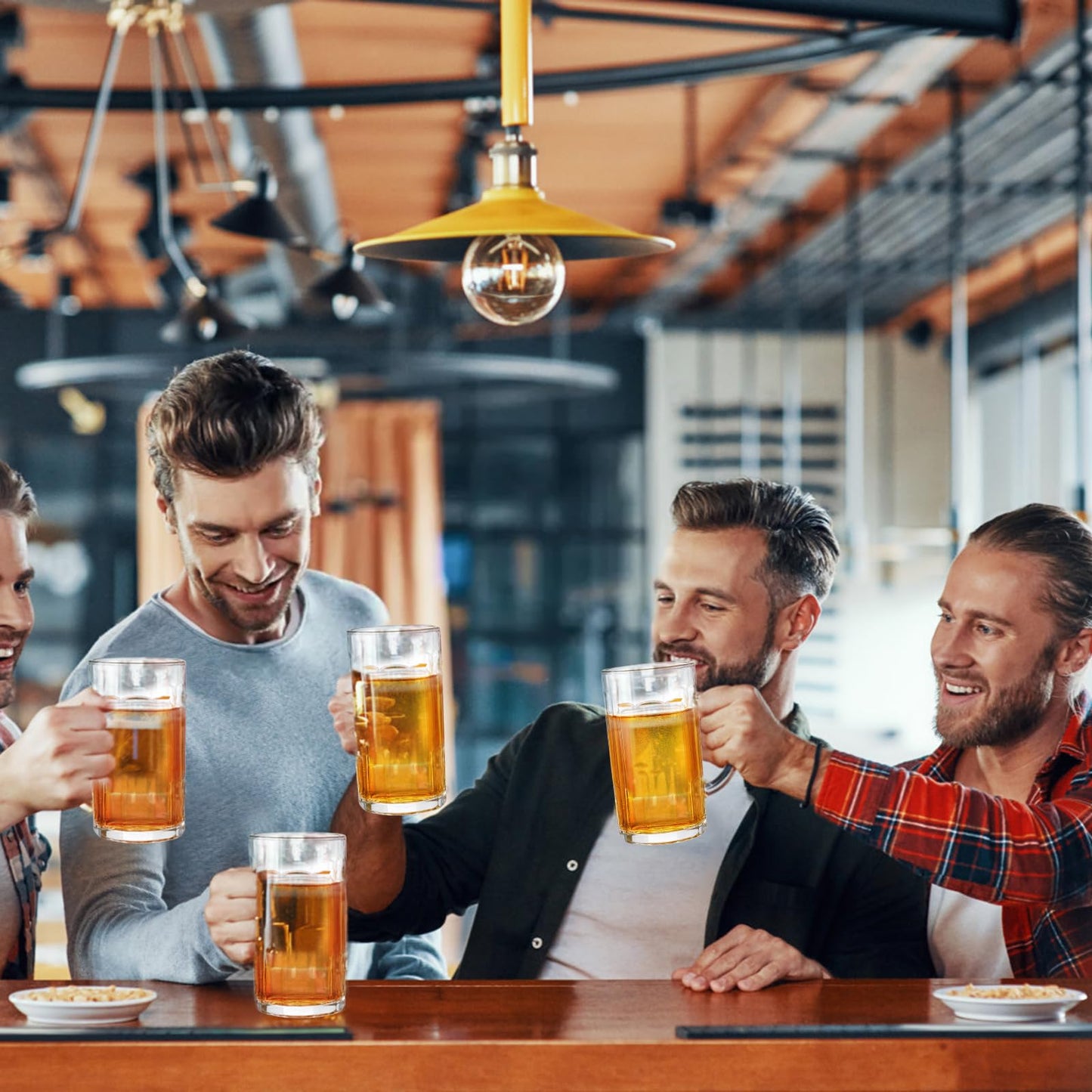 - ZENFUN 8 Pack Heavy Large Beer Glasses, 400ML Glass Beer Mugs with Handle & Stainless Steel Straws, Beer Glass Steins Heavy Base Pub Drinking Mugs