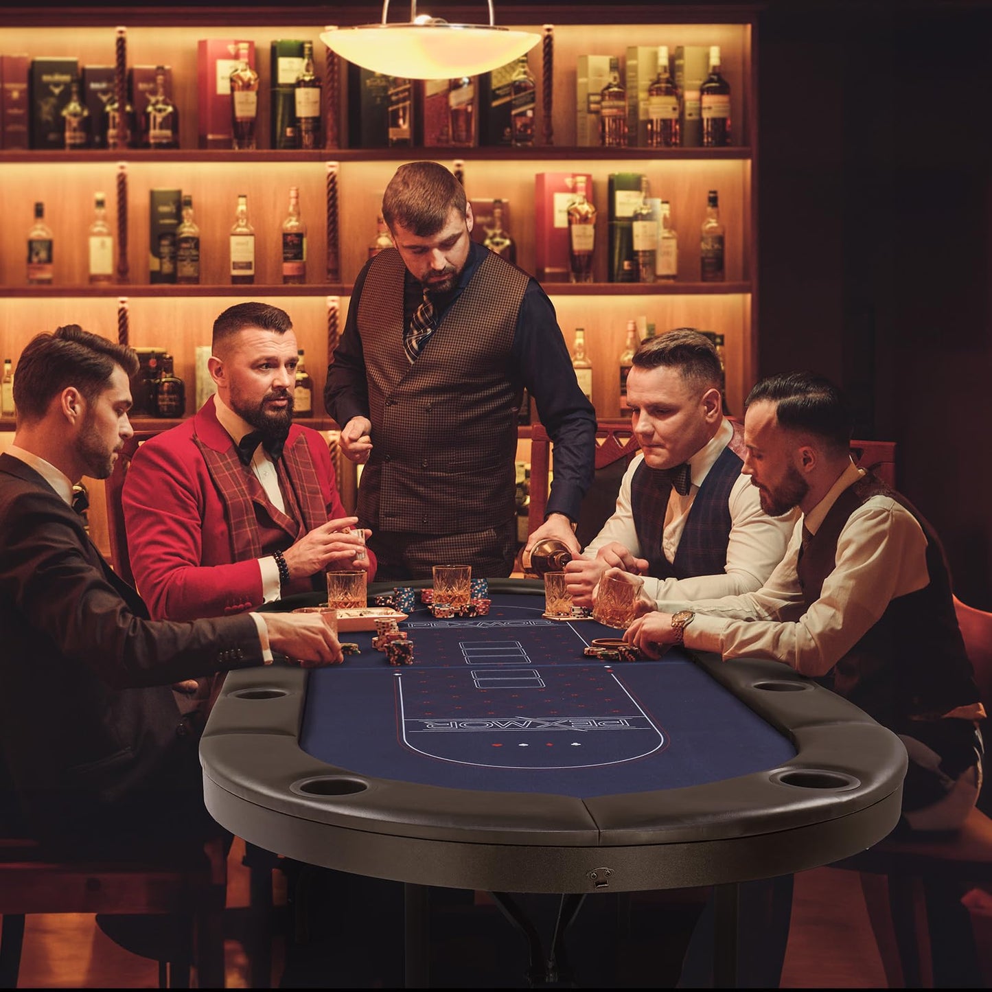 Bonnlo 8 Player Foldable Poker Table, Folding Blackjack Texas Holdem Poker Table, Portable Casino Leisure Card Board Game Table with Stainless Steel Cup Holders & Padded Rails,Fully Assembled