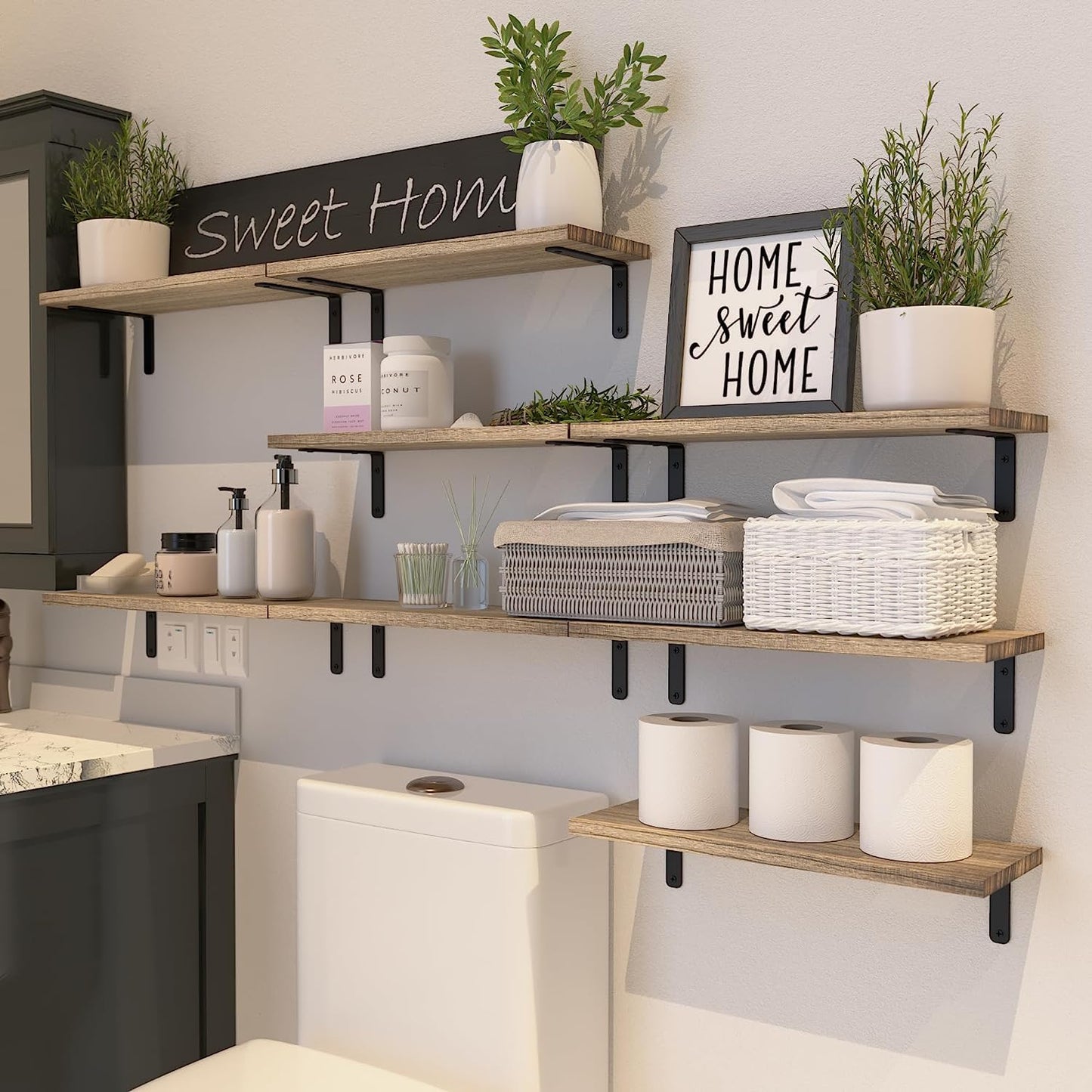 - Mardili Shelves Wood Wall Mounted Shelf | Rustic Shelves Set of 8 -