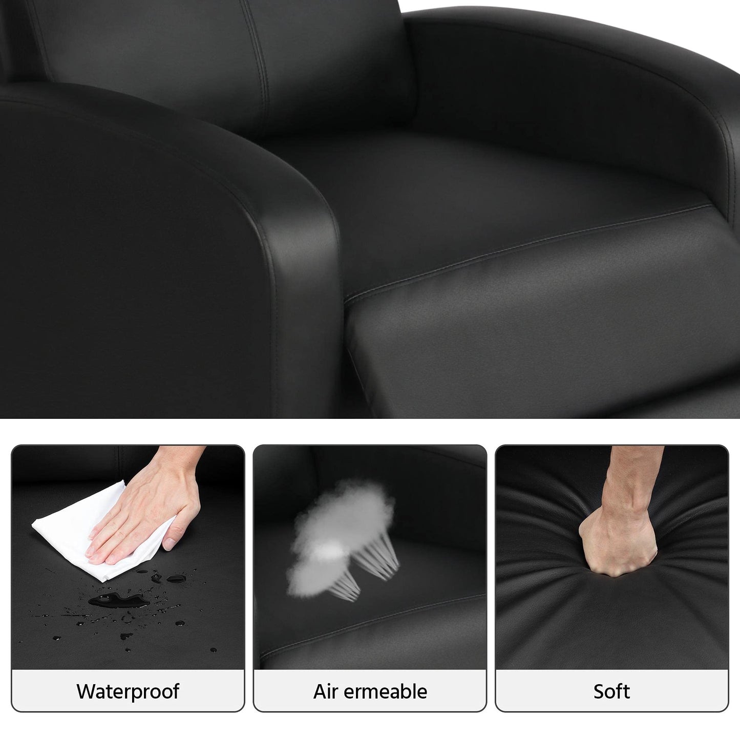 - Yaheetech Recliner Armchair Single Padded Seat, PU Black Leather Recliner For Lounge.