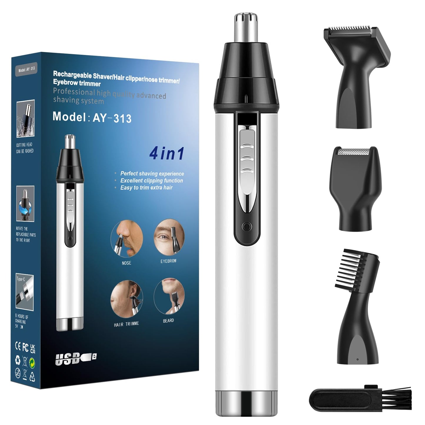 - Ear Nose Hair Trimmer for Men | Professional USB Rechargeable Painless Electric Nose Hair Trimmer -