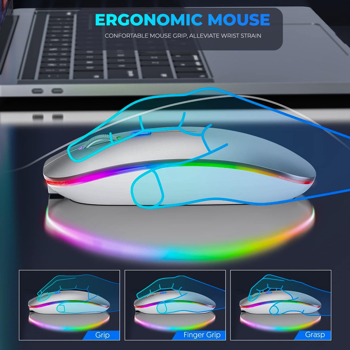 - Wireless Mouse for Laptop With 2 USB A to USB C Adapter, 2.4GHZ Bluetooth Mouse