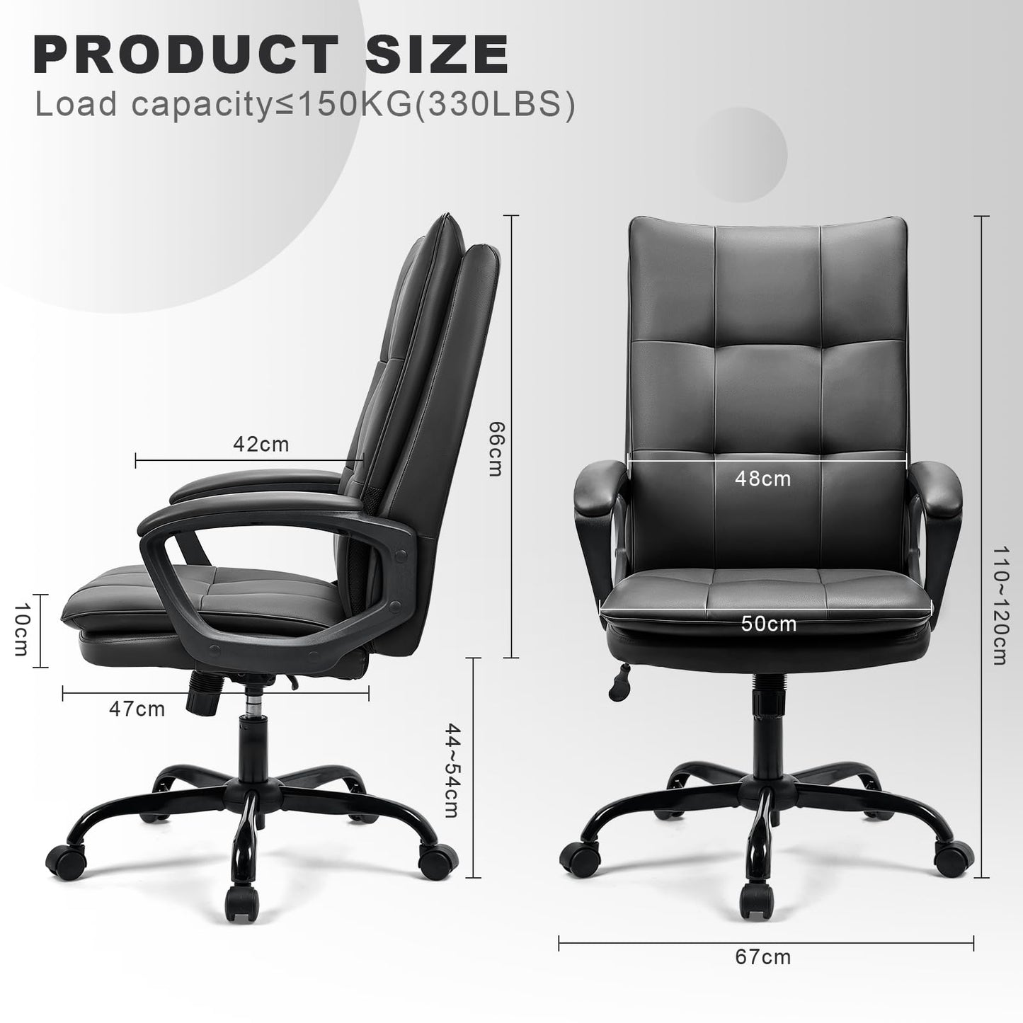 BASETBL Office Chair for Home, Recline Extra Padded Comfy Desk Chair, Ergonomic Executive Computer Chair, Skin-friendly PU Leather Waterproof and Stain-Resistant Work Chair Widen and Enlarge (Black)