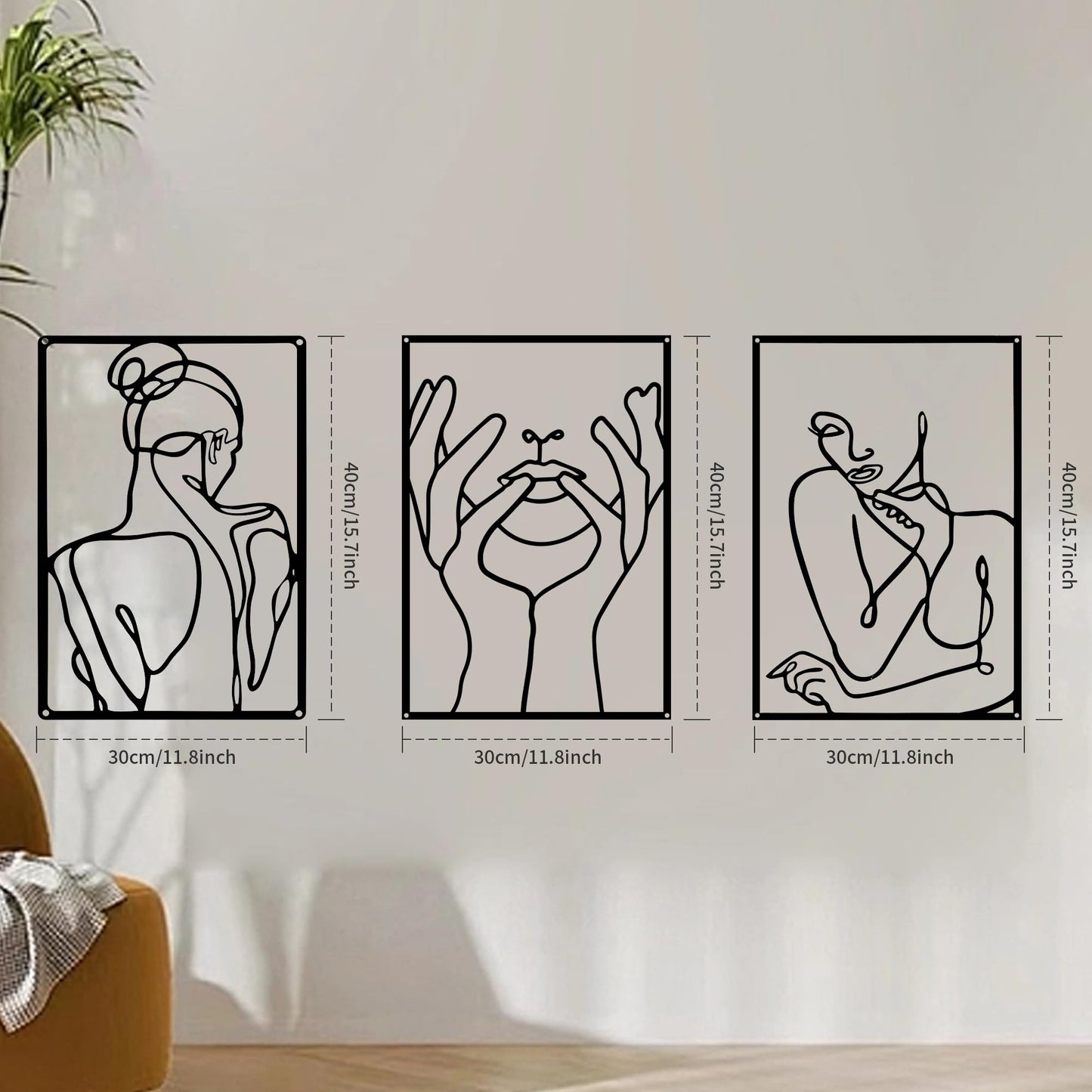 - Jiusely 3 Pieces Metal Wall Art Decor | Black Minimalist Abstract Woman Wall Art -