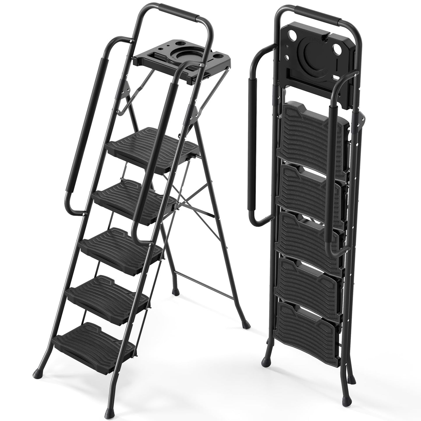- KINGRACK 5 Step Ladder With Handrails | With Tool Tray Platform -