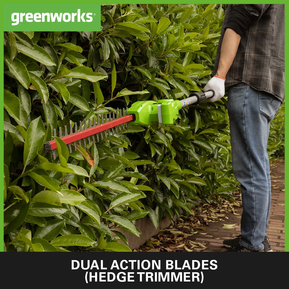 - Greenworks Cordless 2-in-1 Pole Saw And Pole Hedge Trimmer With Shoulder Strap -