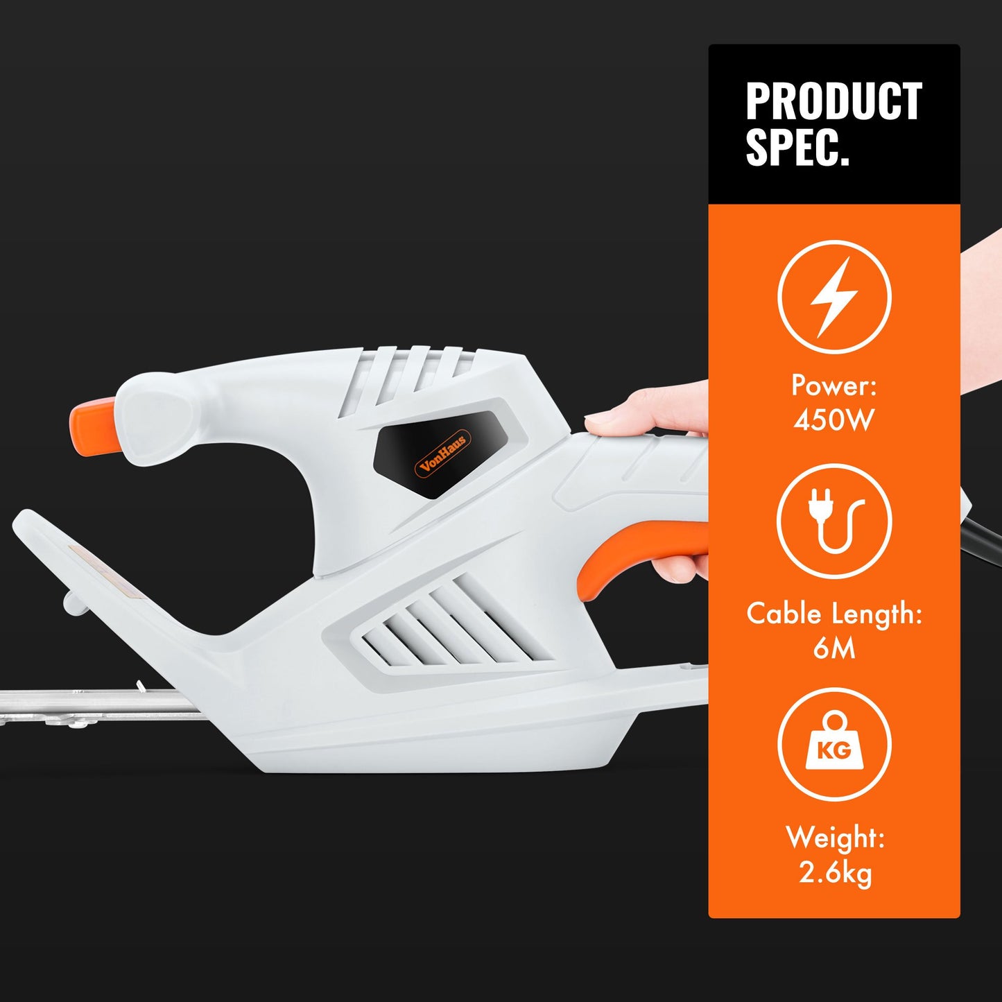 - VonHaus Hedge Trimmer 450W – Electric Lightweight Cutter for Hedges, Branches, Shrubs, Twigs
