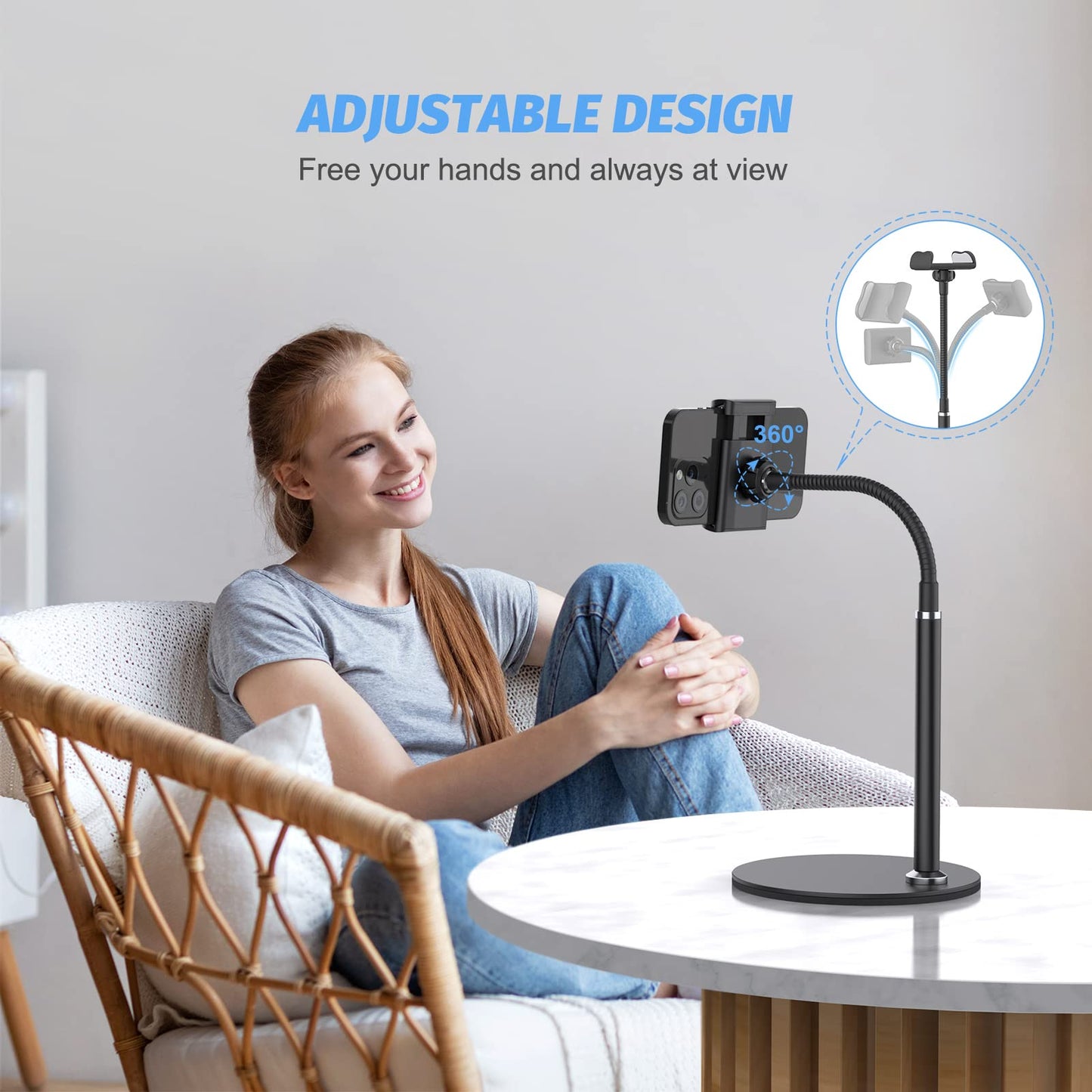 Cell Phone Stand Holder, 360°Flexible Adjustable Desktop Phone Stand with Stable Base, Lazy Desk Stand for iPhone 14 13 12 11 Pro Xs Max XR X 8 7 6 6s Plus Samsung S22 S21 (3.5"-6.5")