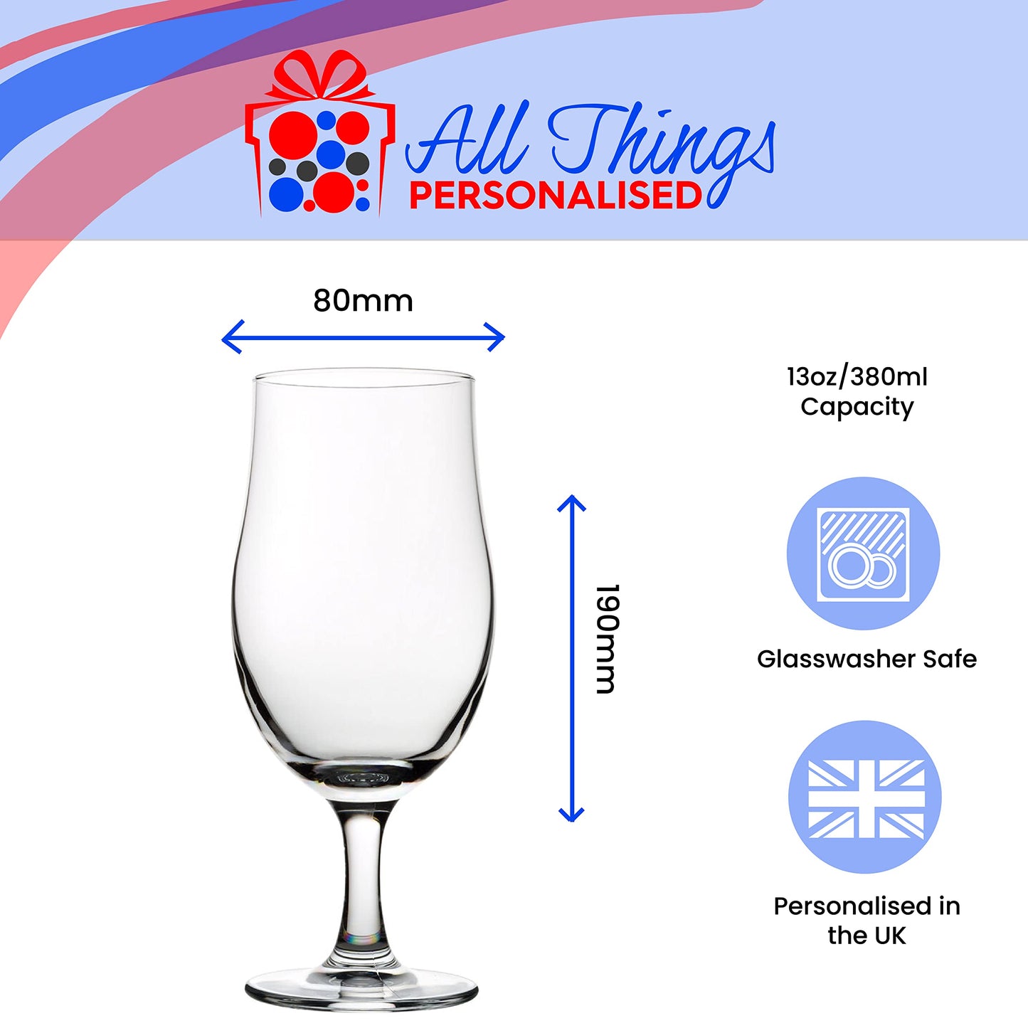 - Personalised Engraved 13oz Draft Style Stemmed Beer Glass -