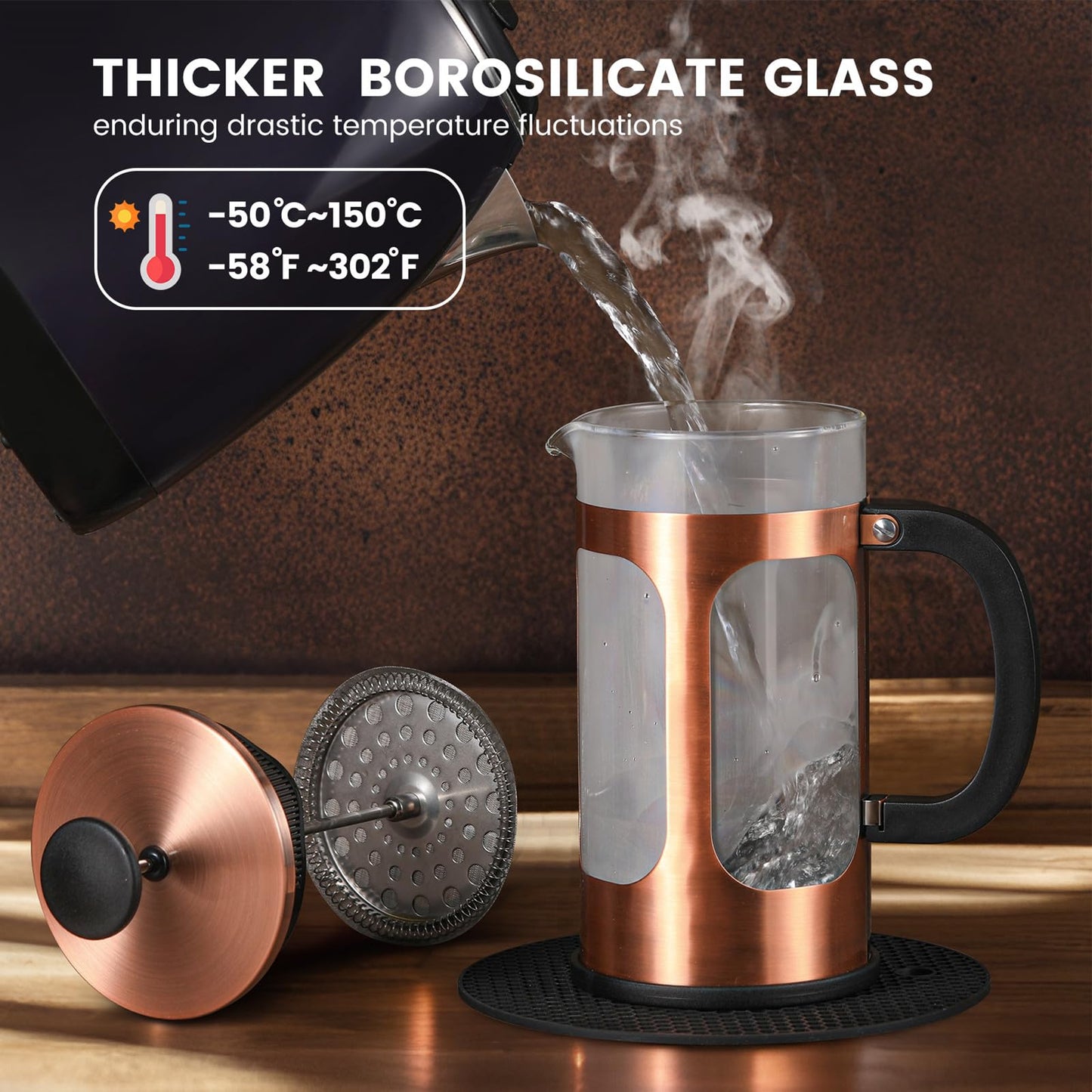 - KOOYAT Cafetiere French Press Coffee Maker | Capacity of 1000ml | 6 cup Large Coffee Press -