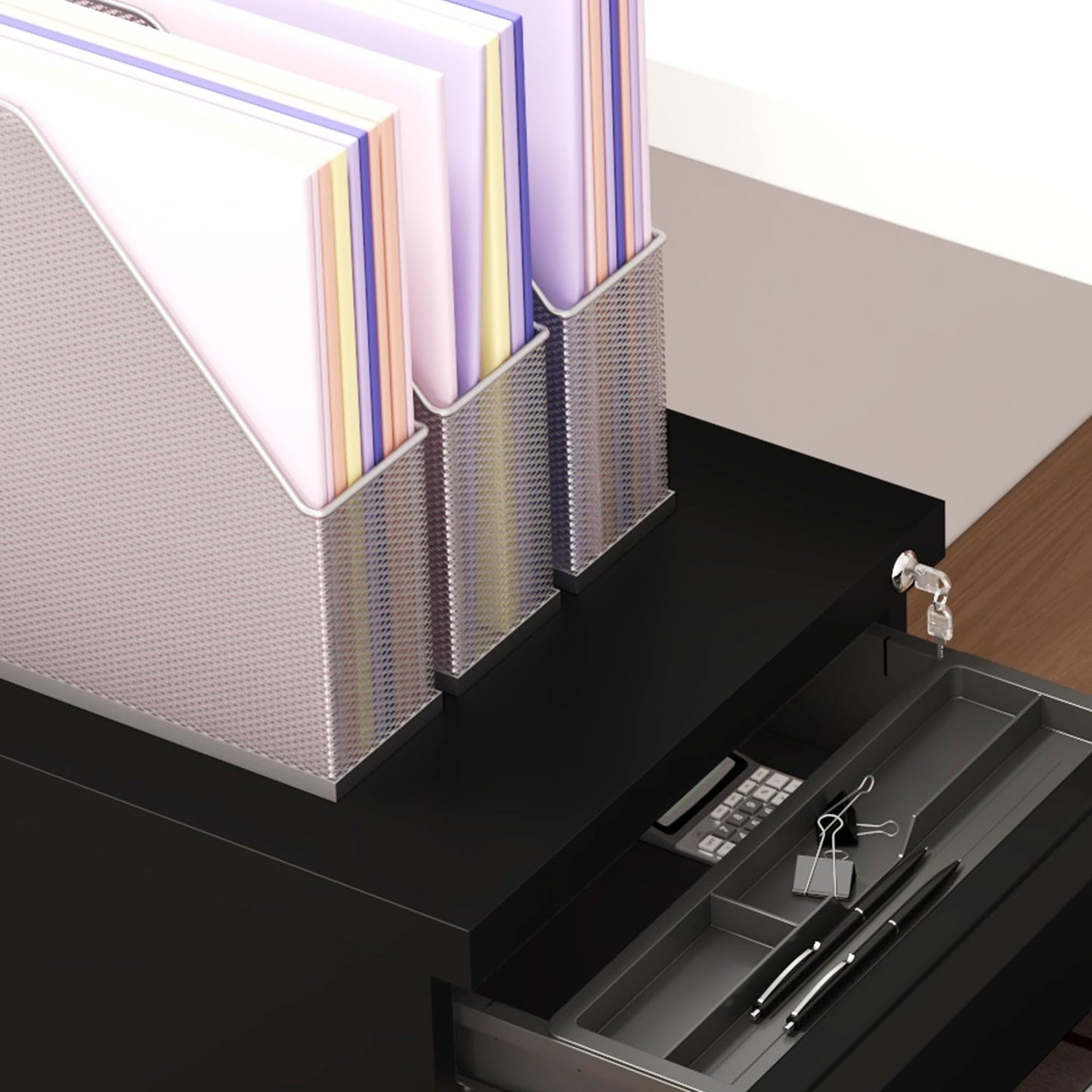 - Vinsetto 3-Drawer Mobile Filing Cabinet with Pencil Tray, Steel Lockable File Cabinet -