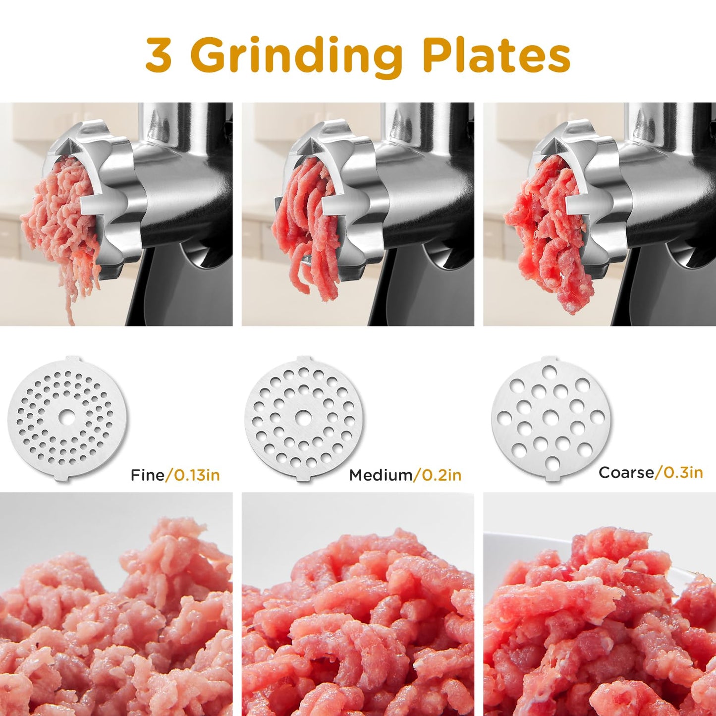 AAOBOSI 3000W Electric Meat Grinder, Electric Meat Mincer Machine with 2 Stainless Steel Blades & 4 Grinding Plates, Sausage Maker & Kibbe Kit for Home Use & Commercial Using