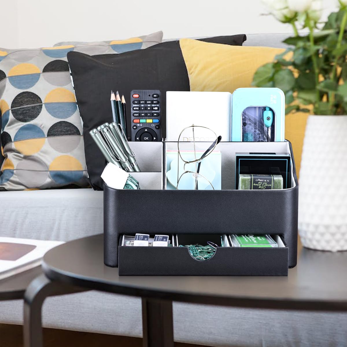 - KINGFOM Desk Tidy Organiser | Leather Desk Organiser -