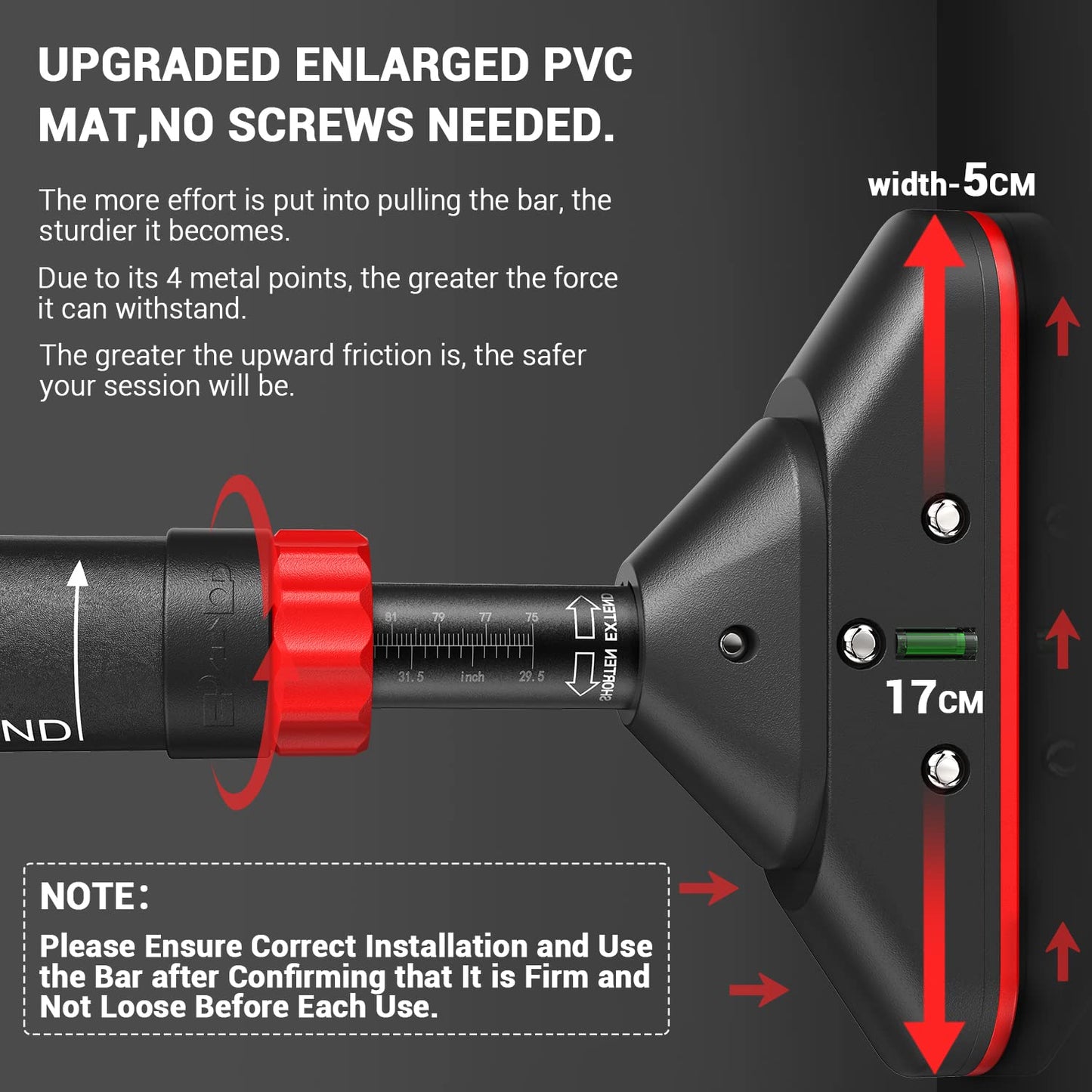- Sportneer Pull Up Bar | Doorway Chin Up Bar | Adjustable 75-94cm (29.5in-37in) | Up to 200kg Capacity -