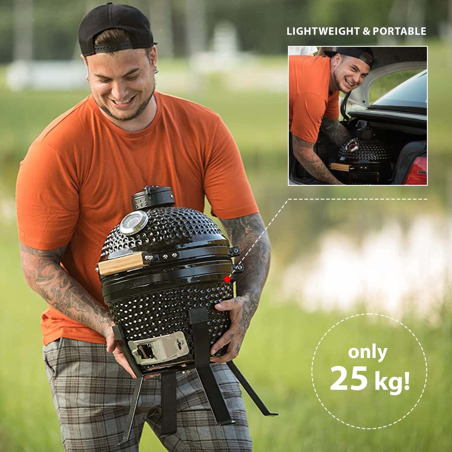 - KAMADO BONO Ceramic BBQ Grill | 13" Picnic I Mini Kamado BBQ -